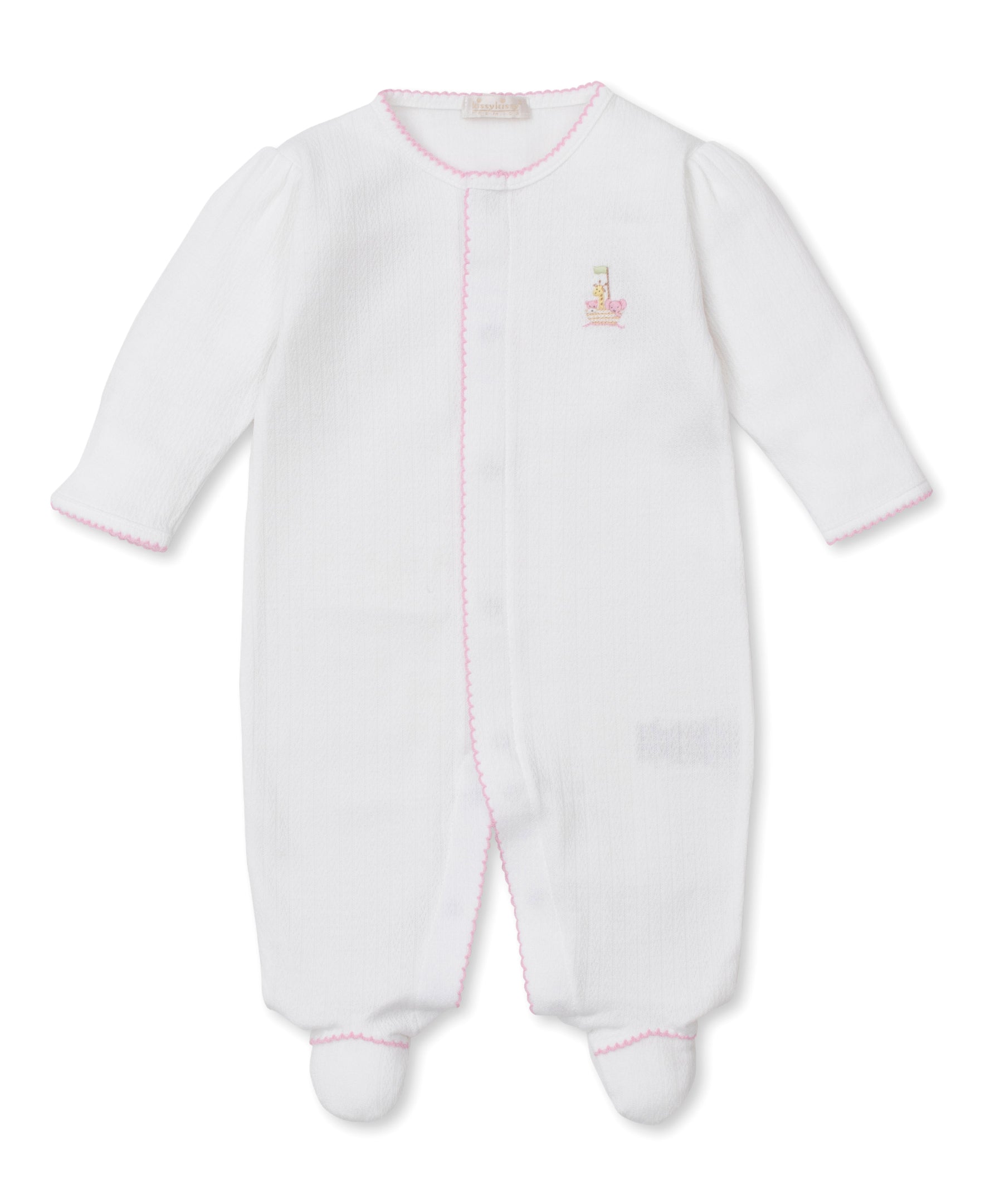 Premier Noah's Ark White/Pink Hand Emb. Footie - Kissy Kissy