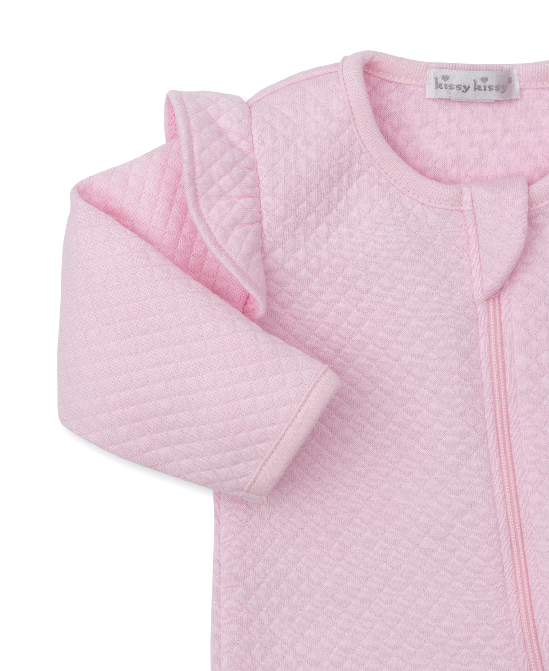 Billowy Bows Pink Jacquard Zip Footie - Kissy Kissy