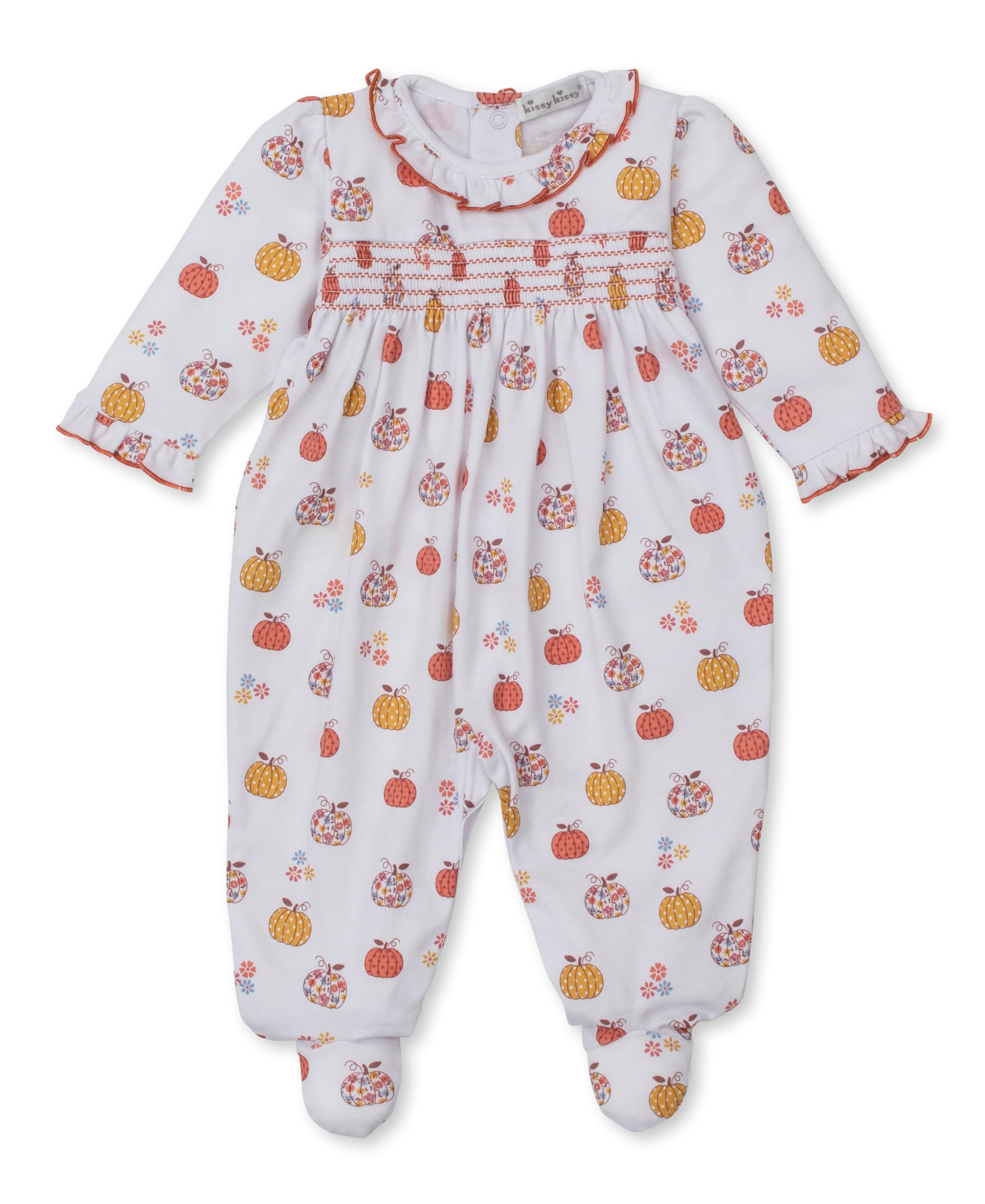 Patchwork Pumpkin Smocked Footie - Kissy Kissy