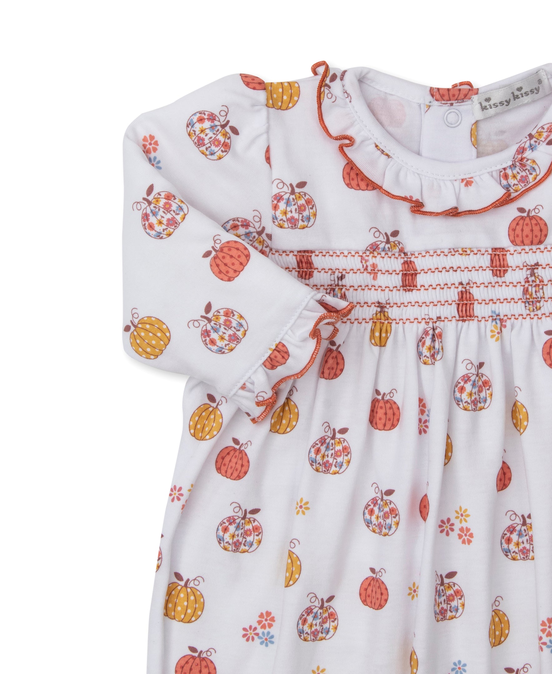 Patchwork Pumpkin Smocked Footie - Kissy Kissy