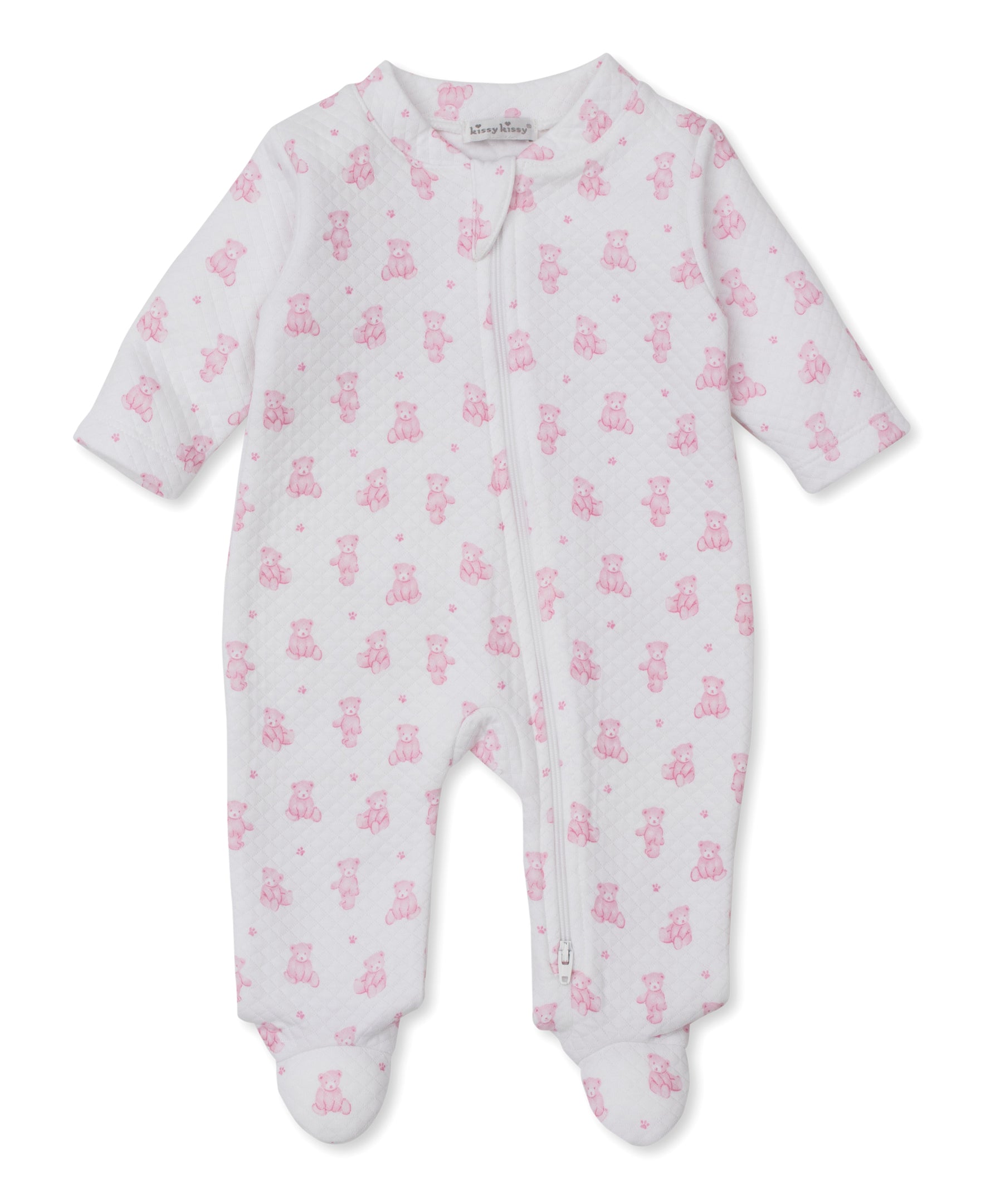 Teddy Bear Time Pink Jacquard Zip Footie - Kissy Kissy