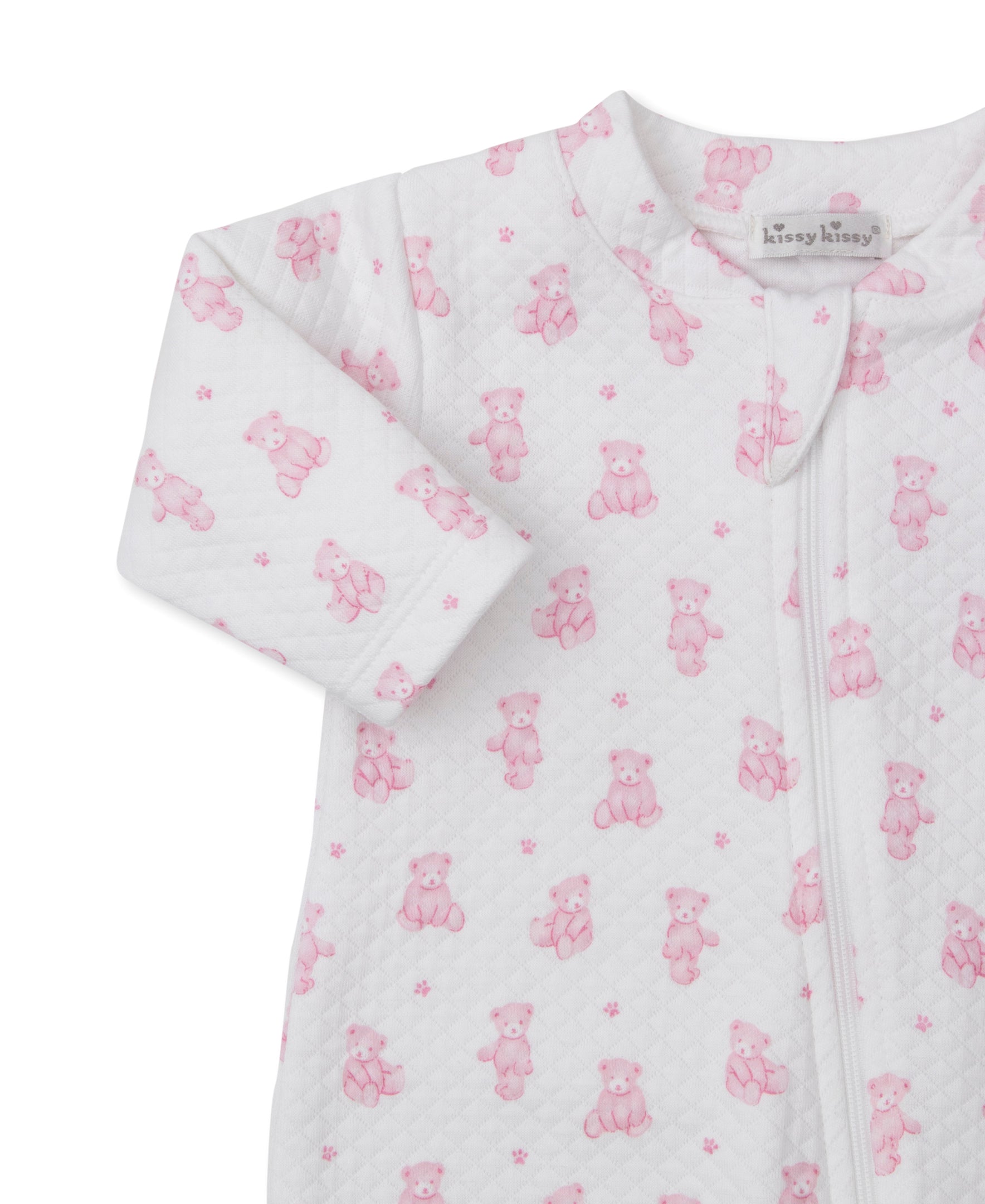 Teddy Bear Time Pink Jacquard Zip Footie - Kissy Kissy