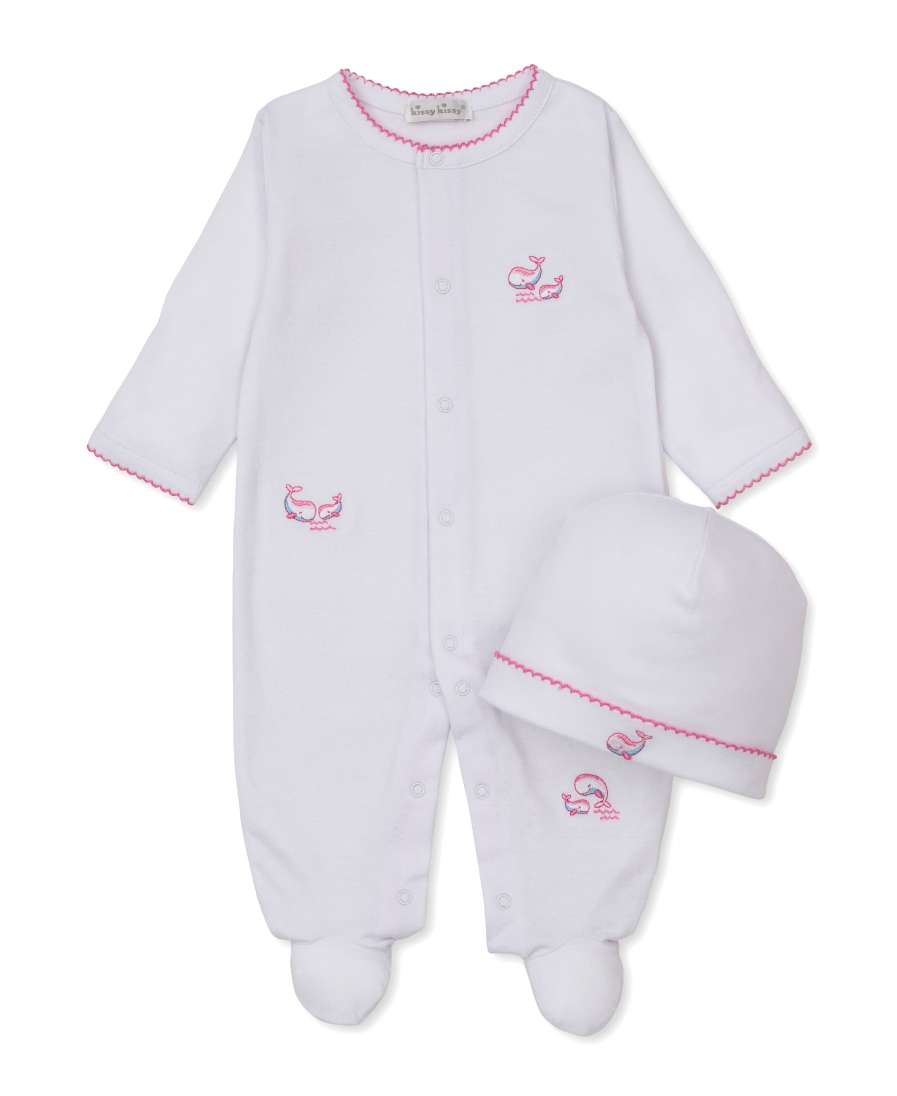 Whale Pods White/Pink Footie & Hat Set - Kissy Kissy