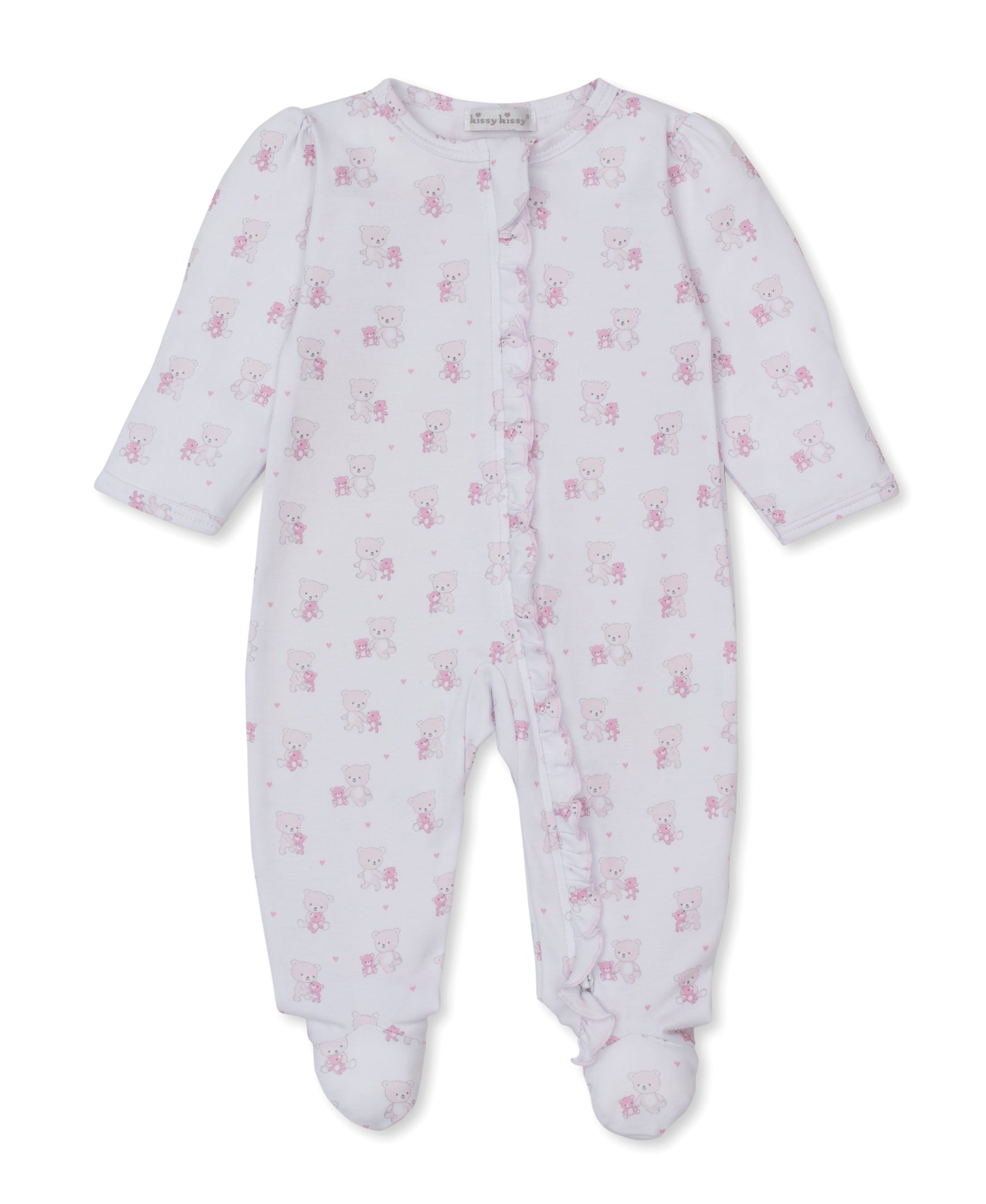 Teddy Bear Love Pink Zip Footie - Kissy Kissy