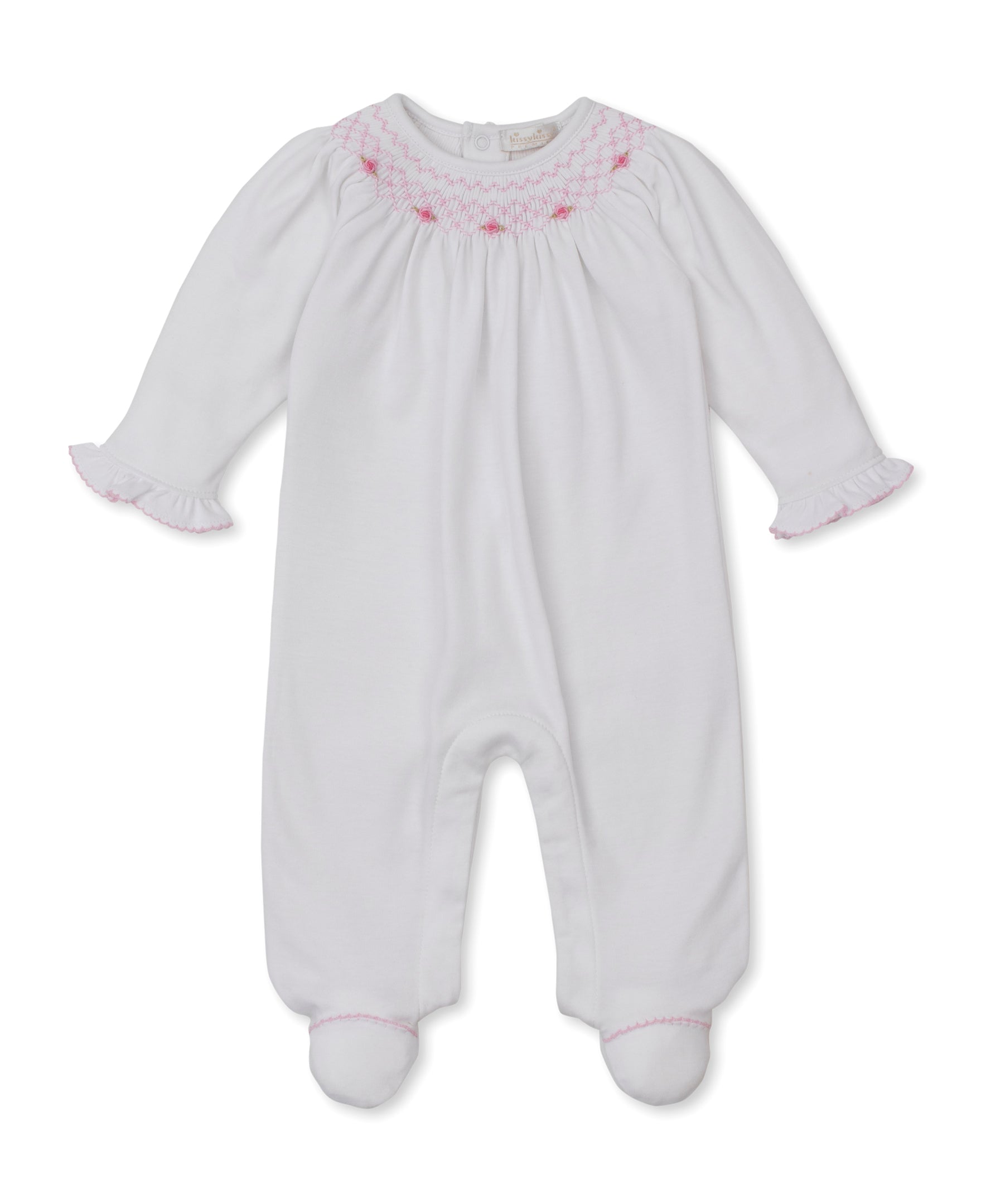 CLB Summer Bishop 26 White/Pink Hand Smocked Footie - Kissy Kissy