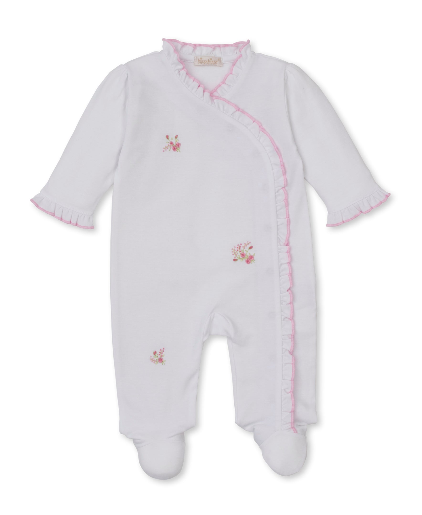 SCE Victorian Roses White/Pink Hand Emb. Footie - Kissy Kissy