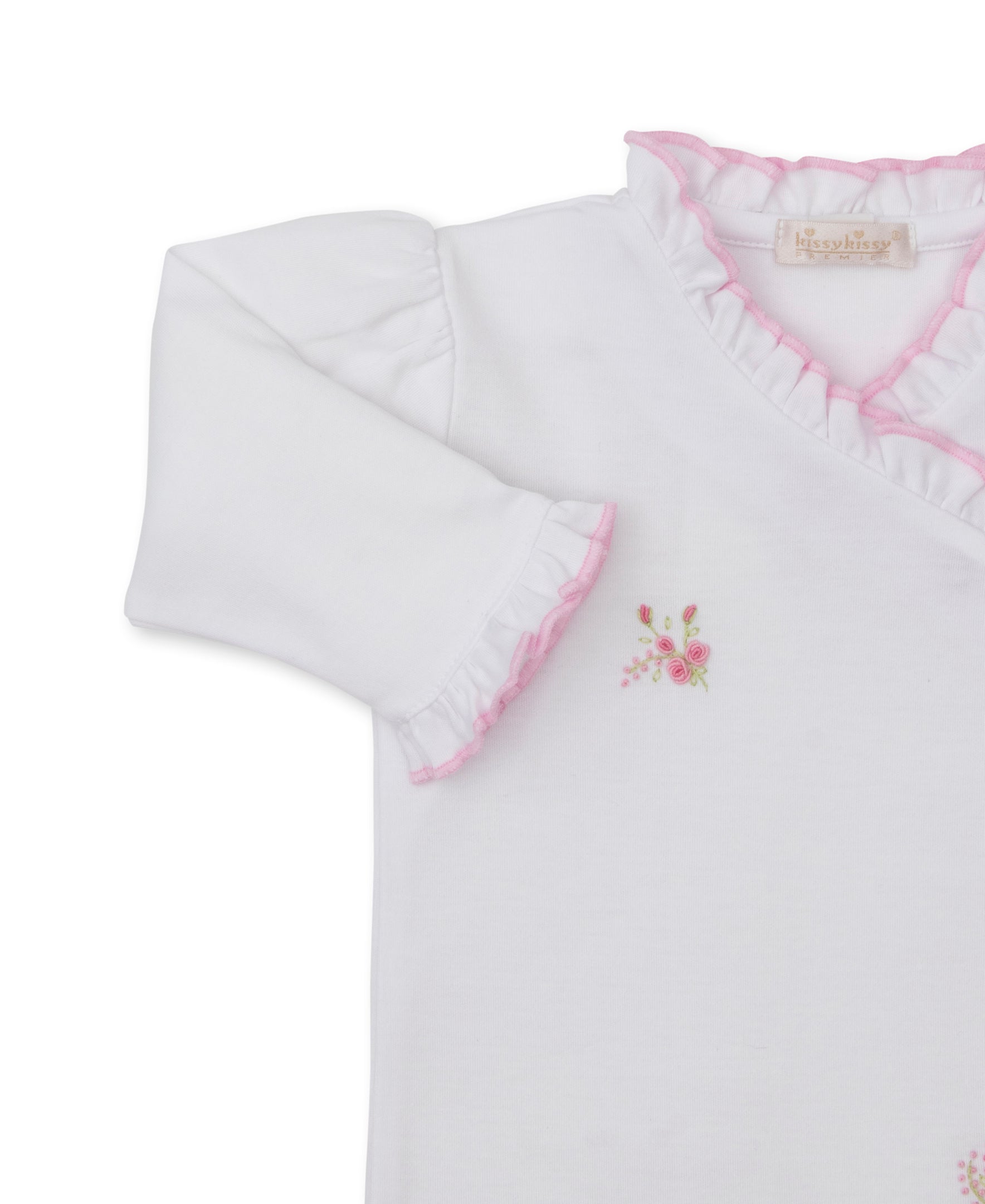 SCE Victorian Roses White/Pink Hand Emb. Footie - Kissy Kissy