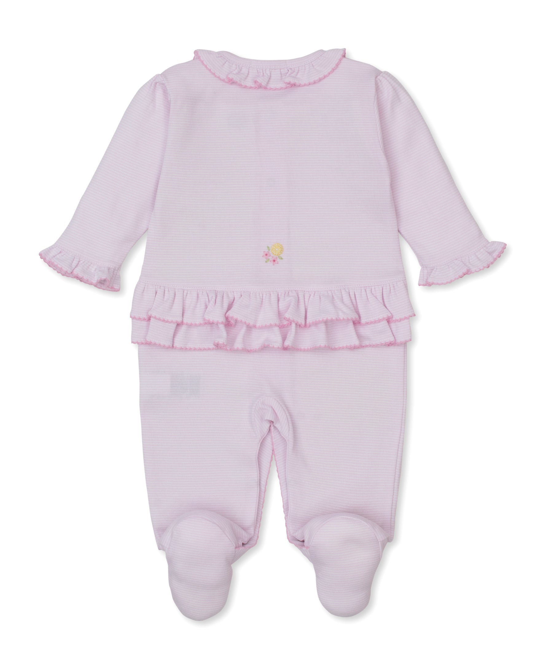 SCE Lemon Blossoms Pink Hand Emb. Stripe Footie