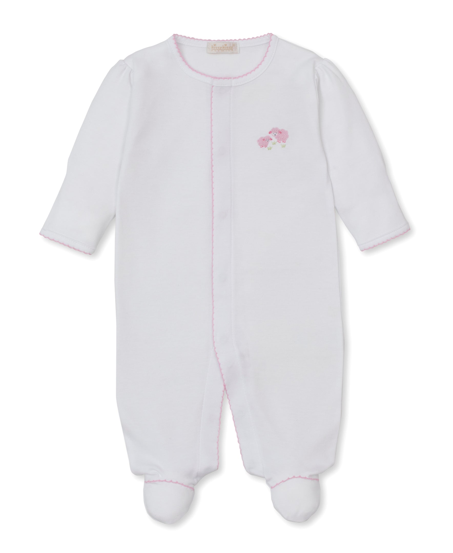 Premier Sweet Sheep White/Pink Hand Emb. Footie - Kissy Kissy