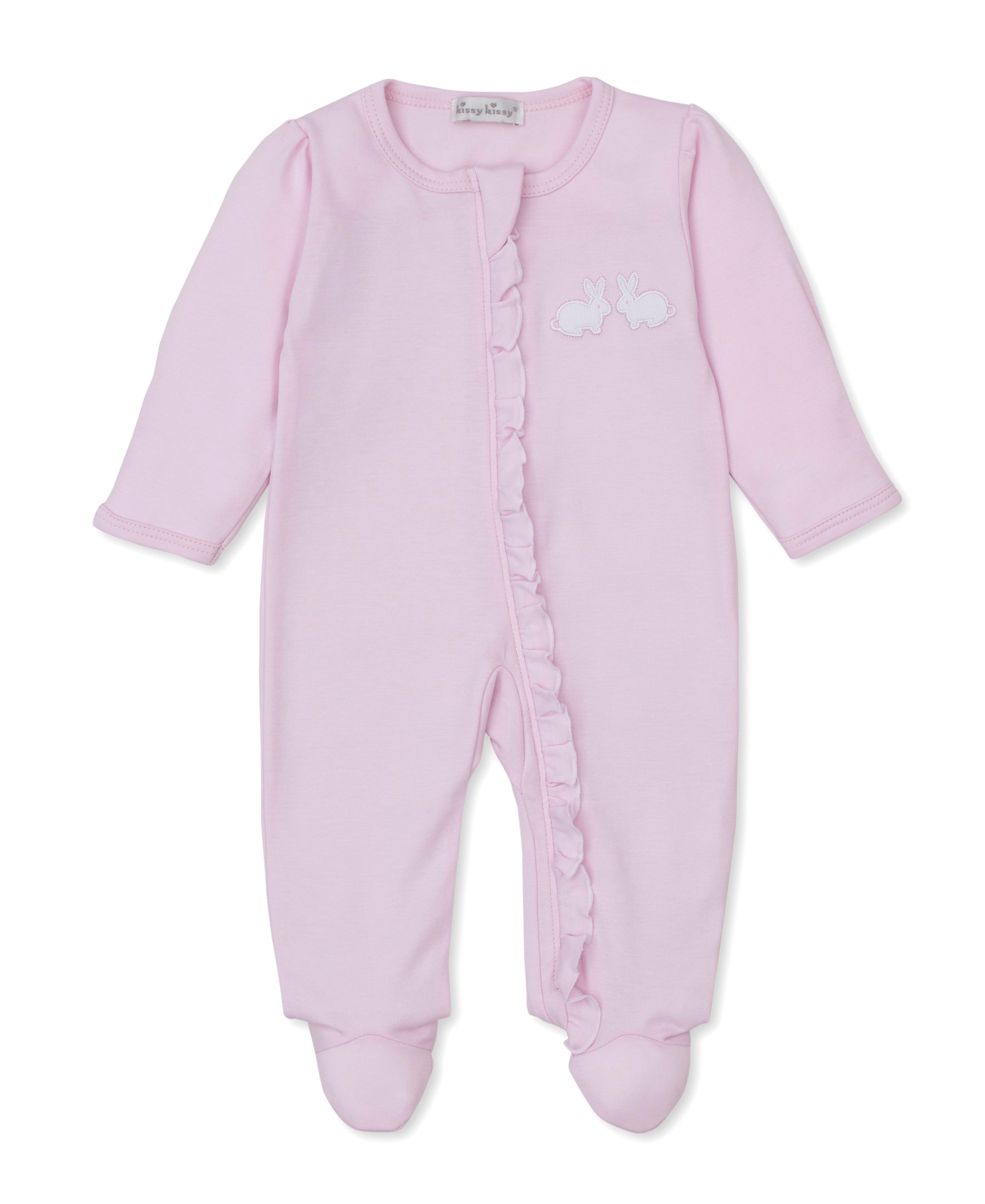 Pique Twin Bunnies Pink Zip Footie - Kissy Kissy