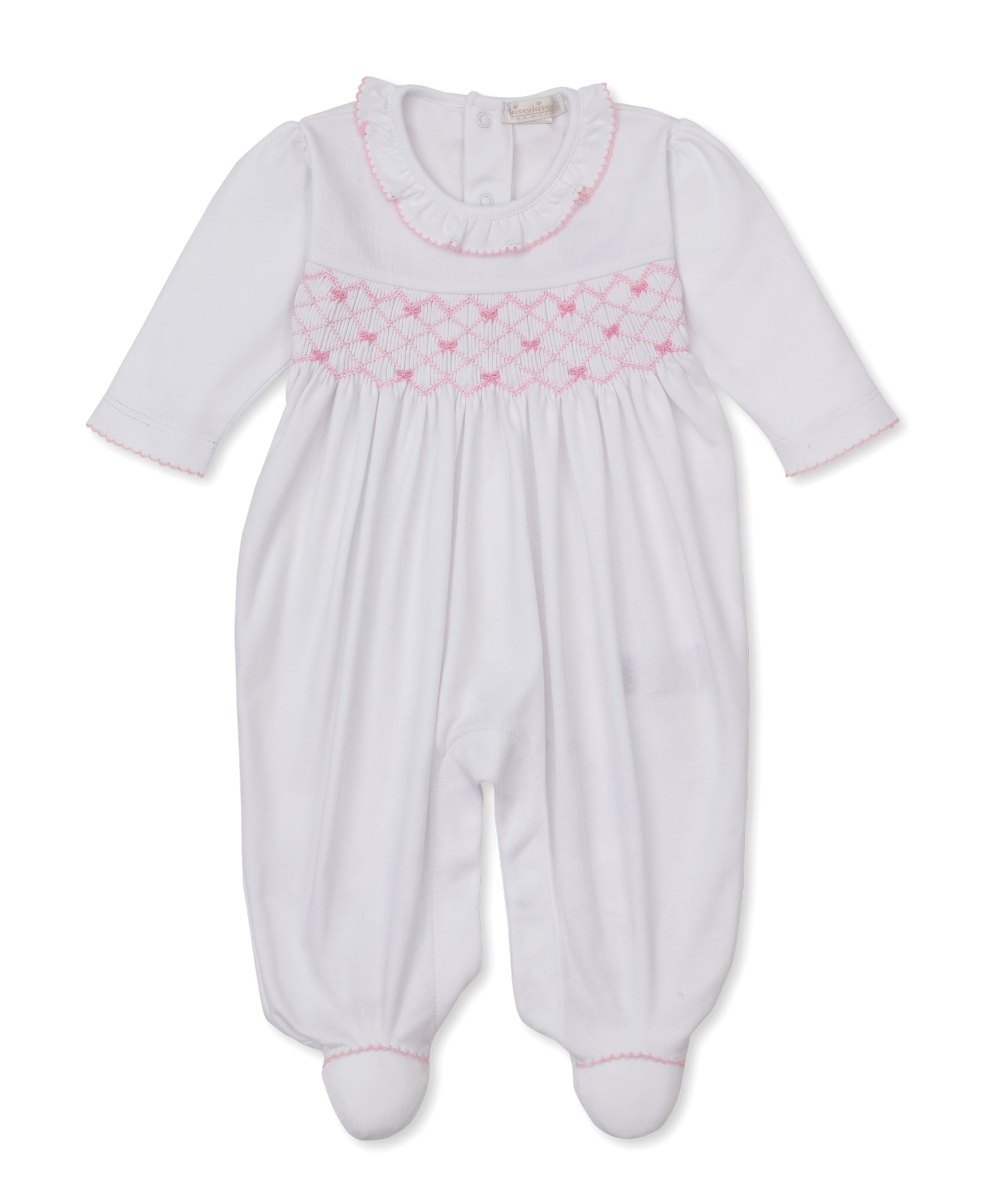 CLB Summer Bows 26 White/Pink Hand Smocked Footie - Kissy Kissy
