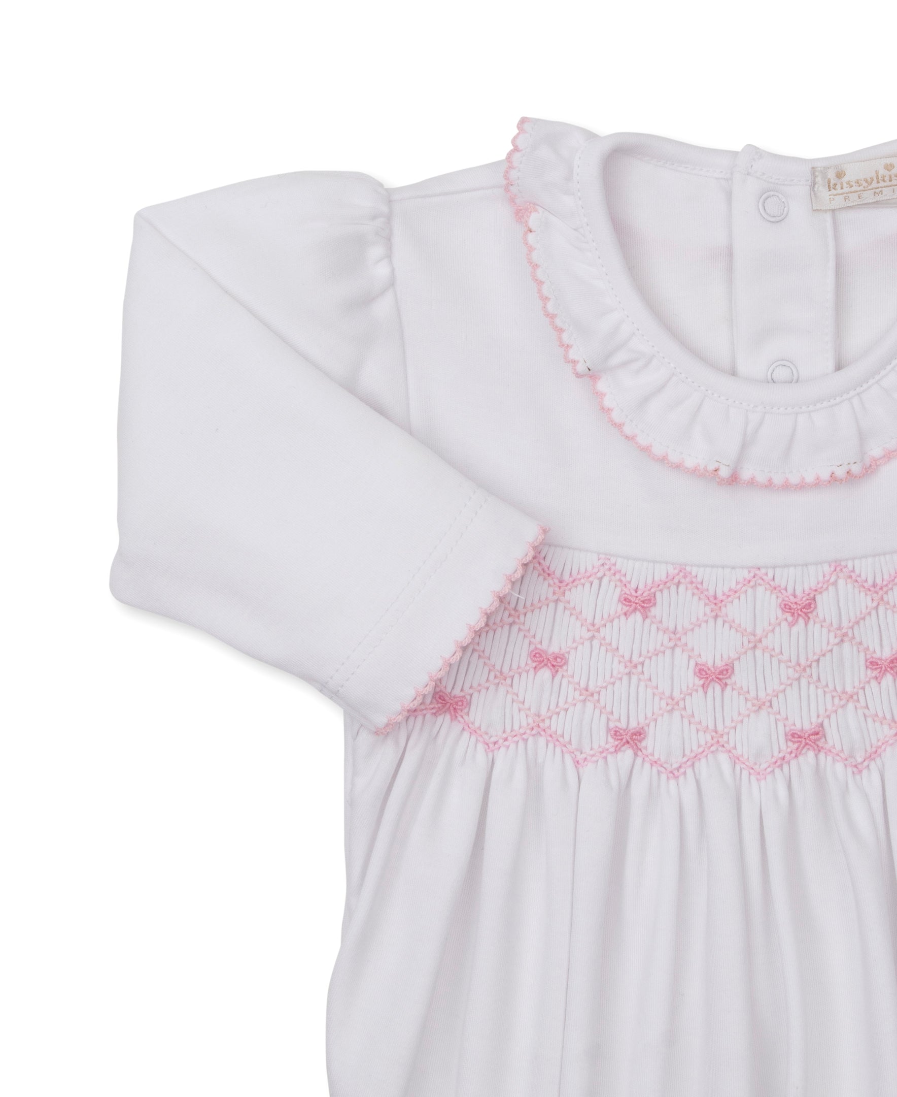CLB Summer Bows 26 White/Pink Hand Smocked Footie - Kissy Kissy