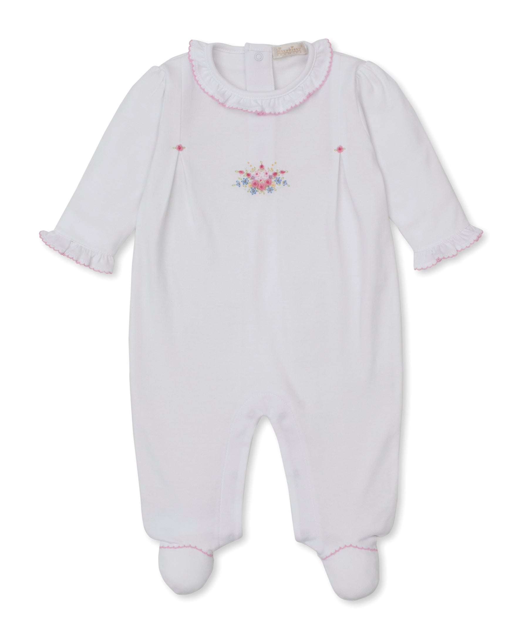 Premier Pastel Gardens White/Pink Hand Emb. Footie - Kissy Kissy