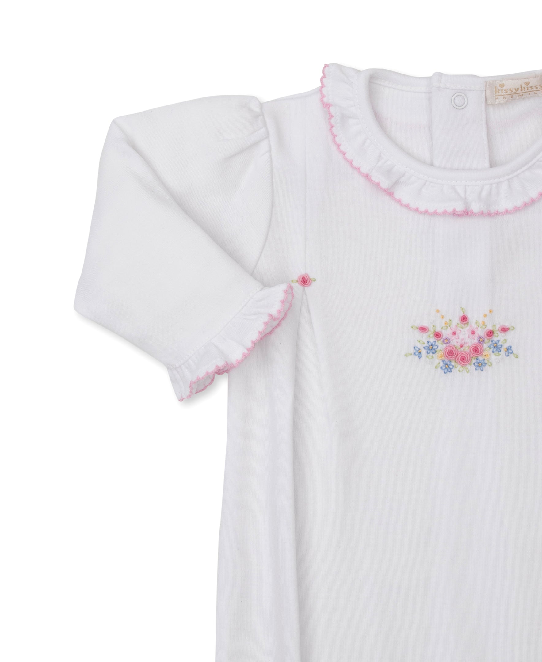 Premier Pastel Gardens White/Pink Hand Emb. Footie - Kissy Kissy