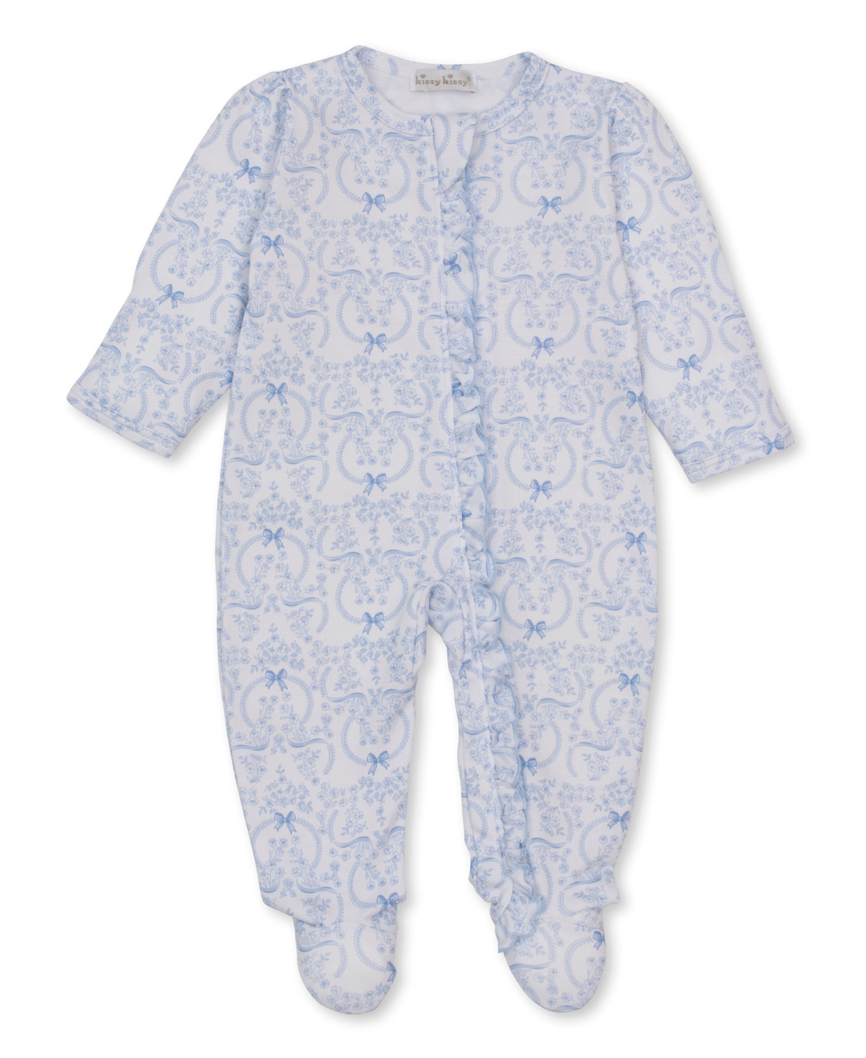 Delicate Blooming Bows Blue Zip Footie - Kissy Kissy