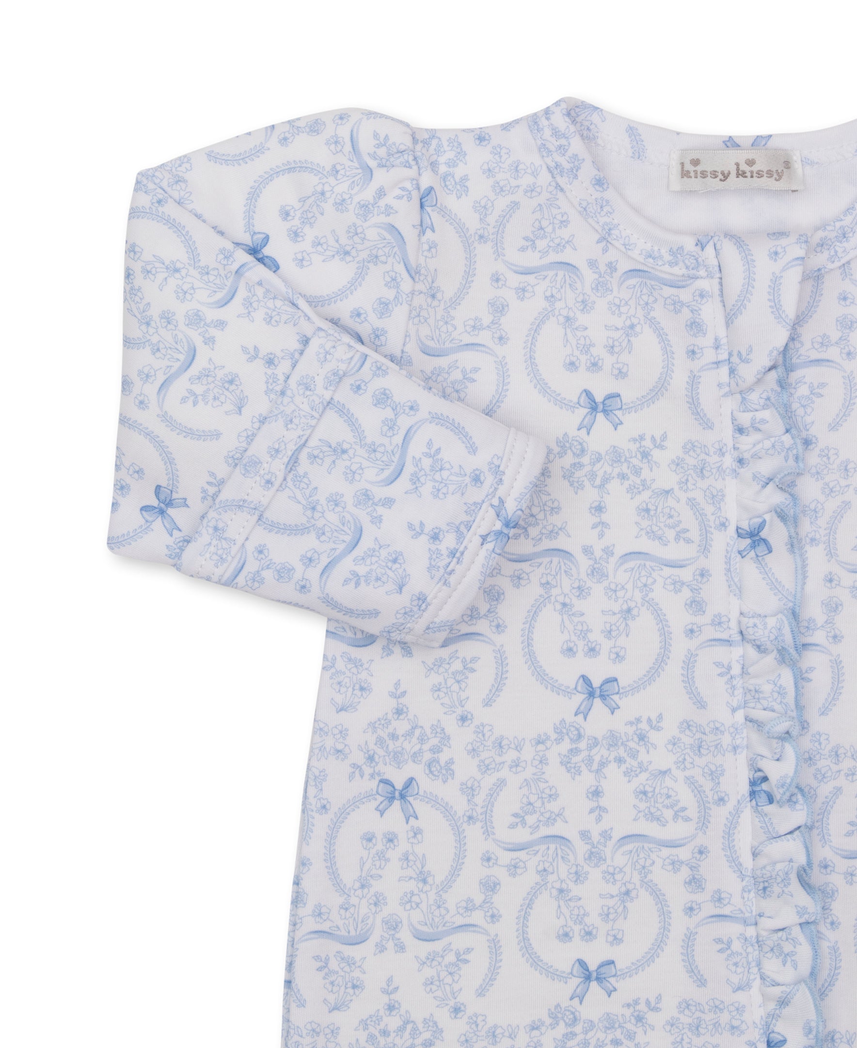 Delicate Blooming Bows Blue Zip Footie - Kissy Kissy