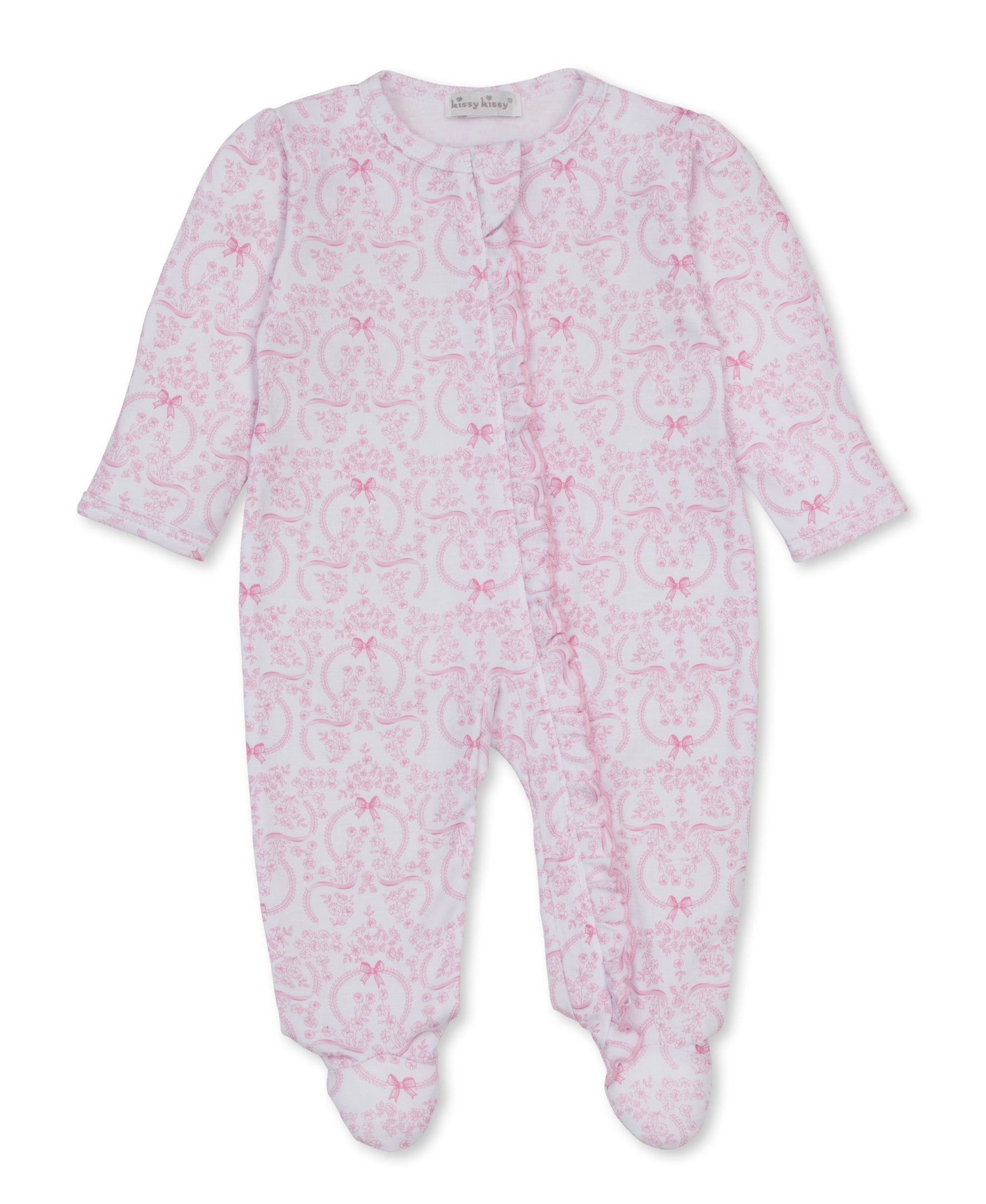 Delicate Blooming Bows Pink Zip Footie - Kissy Kissy