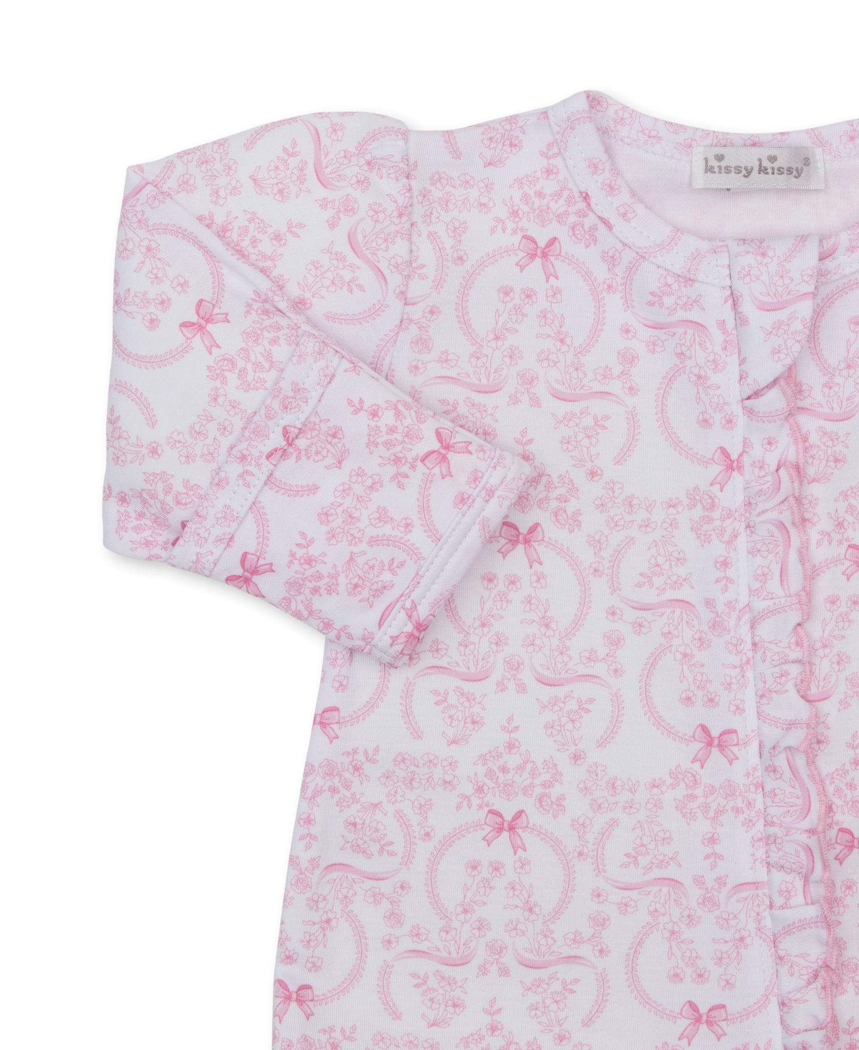 Delicate Blooming Bows Pink Zip Footie - Kissy Kissy