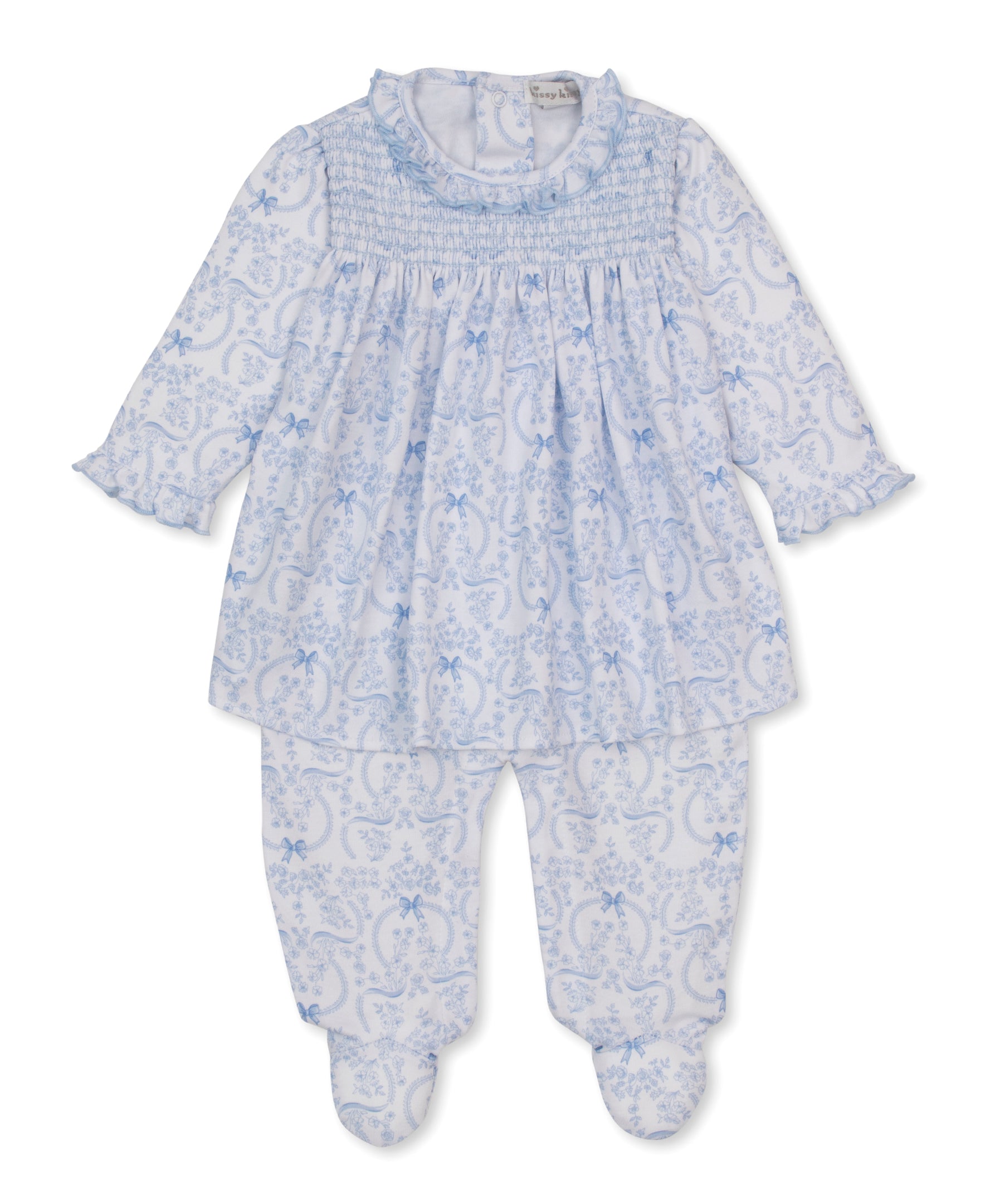 Delicate Blooming Bows Blue Footed Dress Set - Kissy Kissy