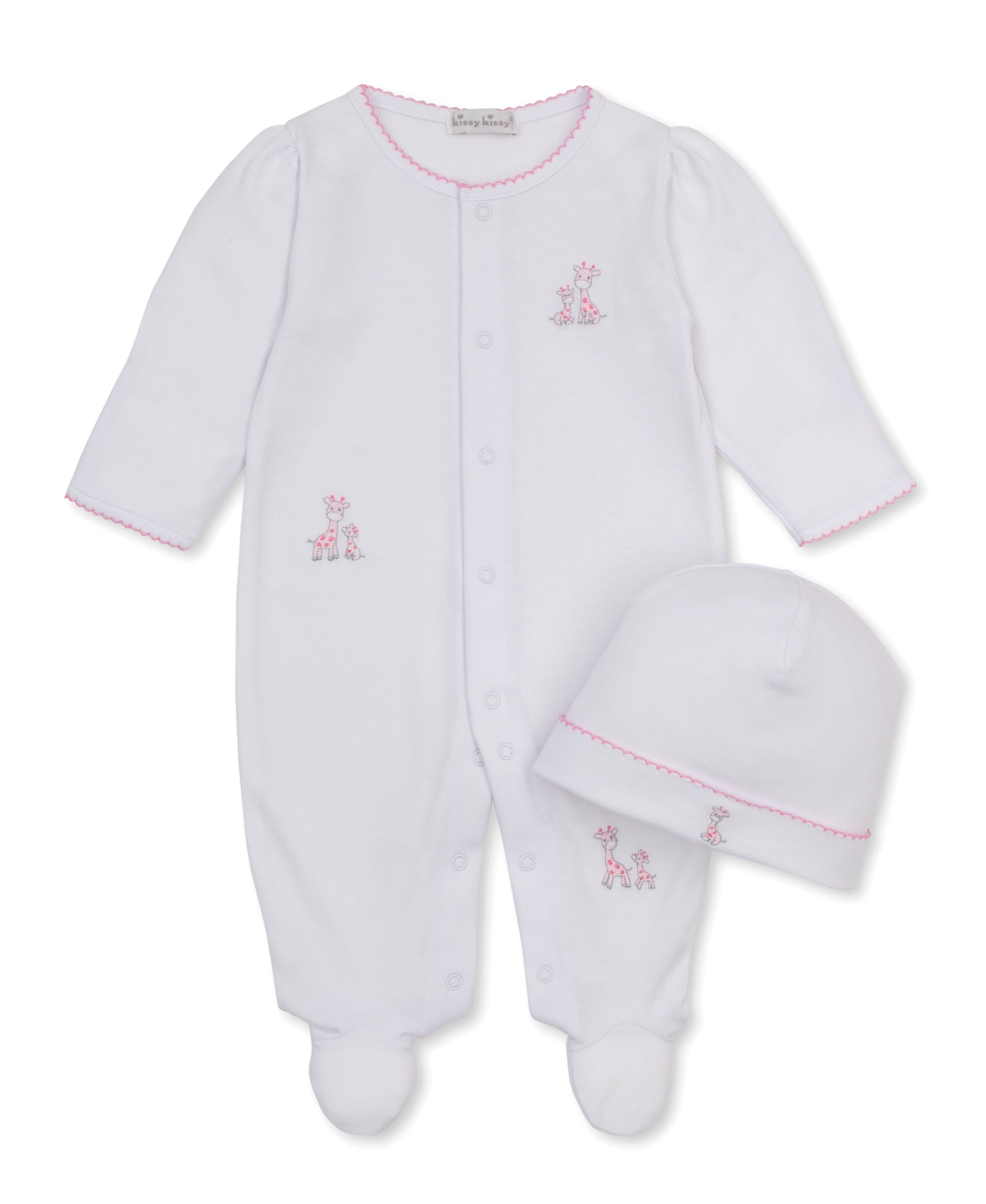Just Giraffes White/Pink Footie & Hat Set - Kissy Kissy