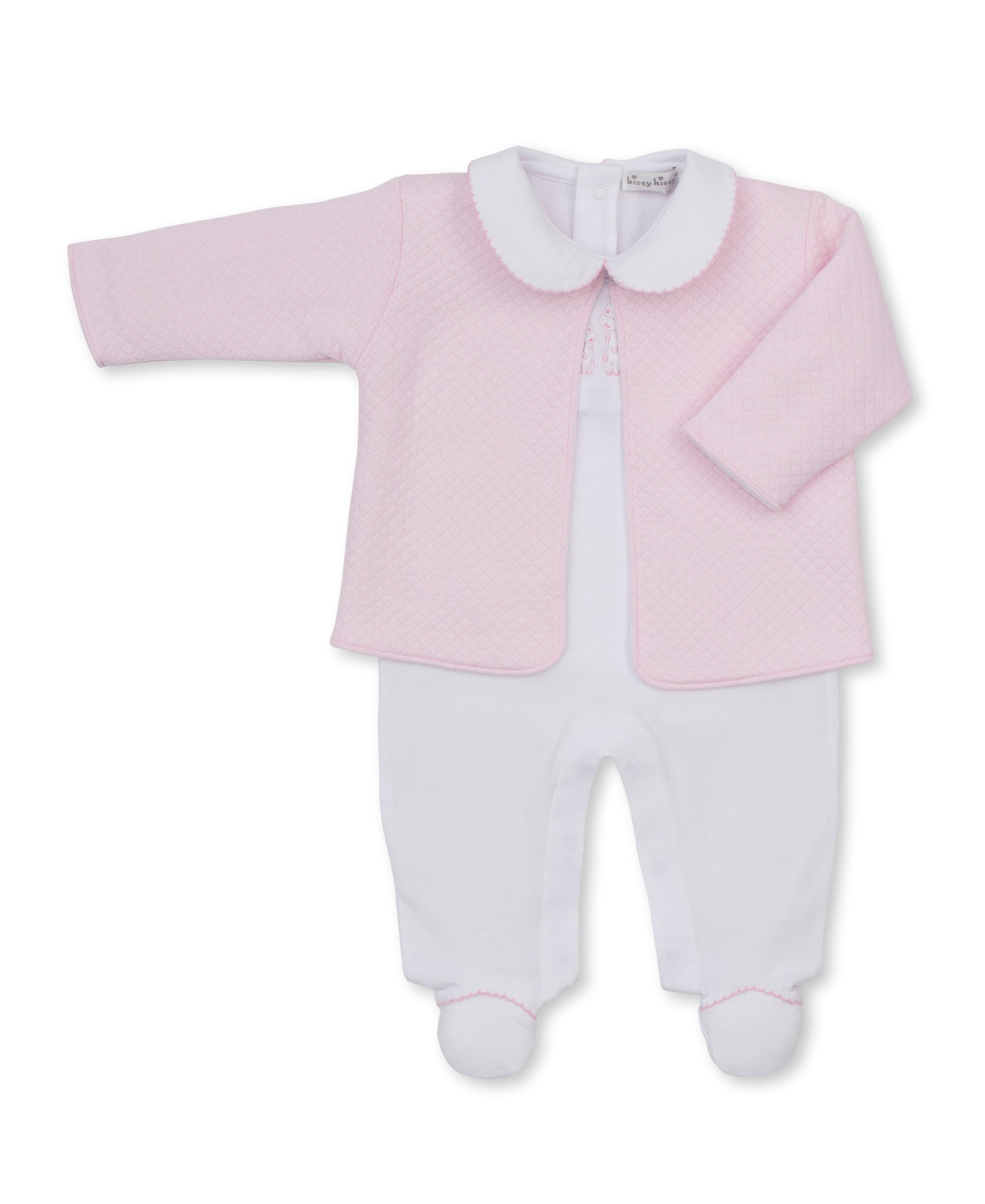 Giraffe Laughs White Footie & Pink Jacquard Jacket Set - Kissy Kissy