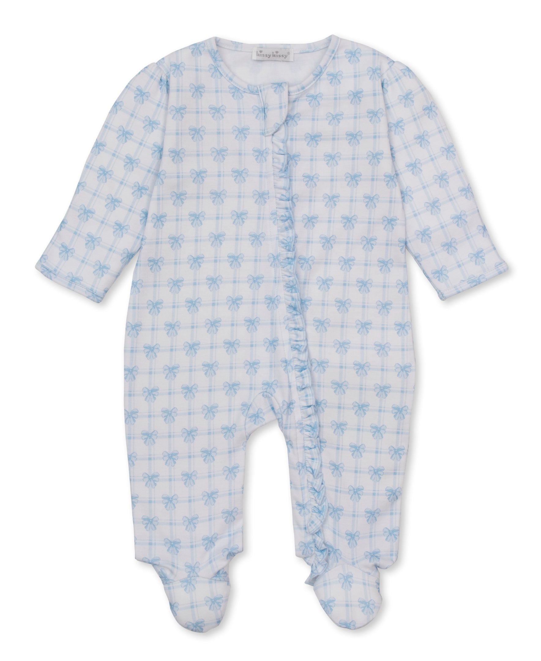Windowpane Bows Blue Zip Footie