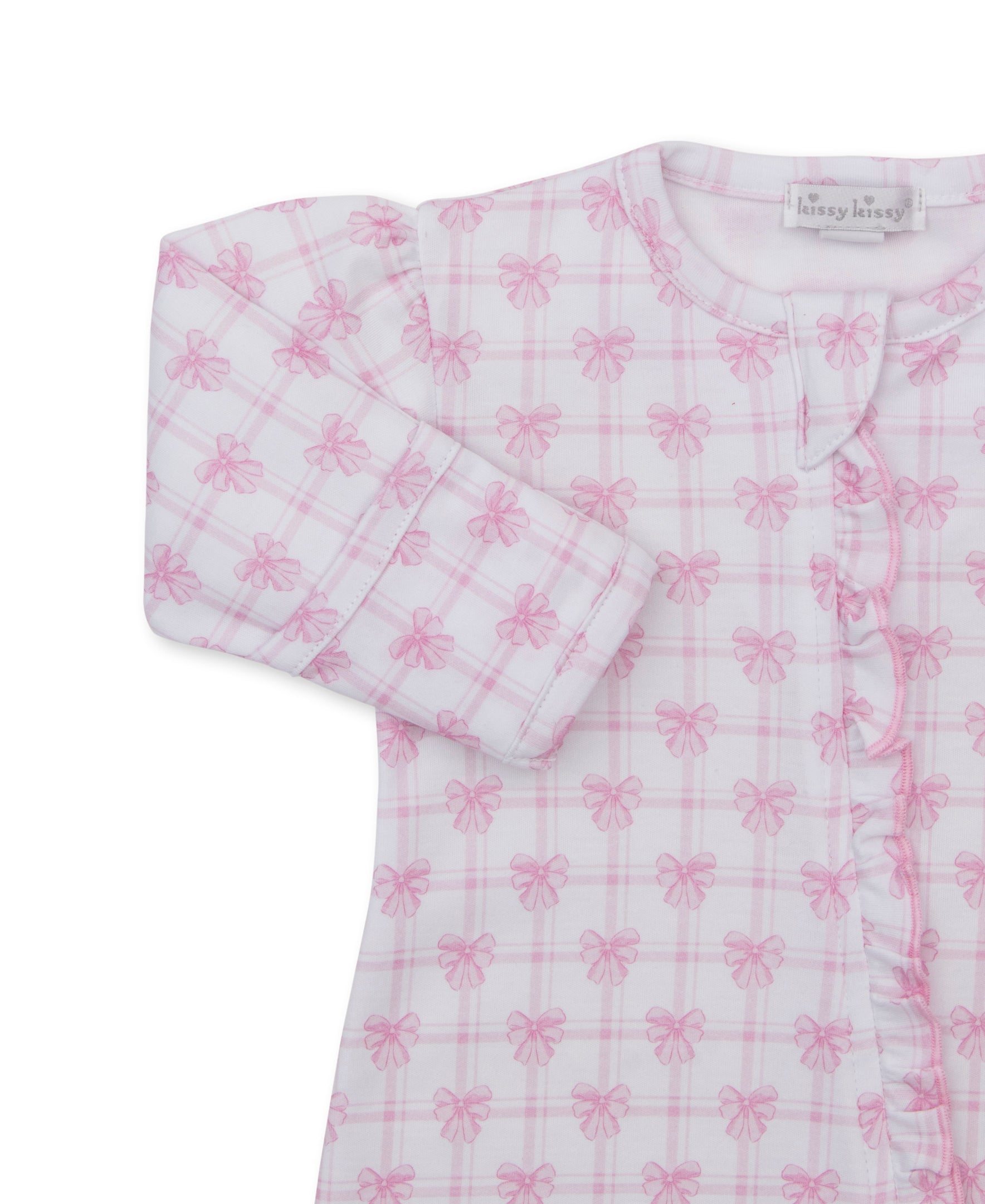 Windowpane Bows Pink Zip Footie
