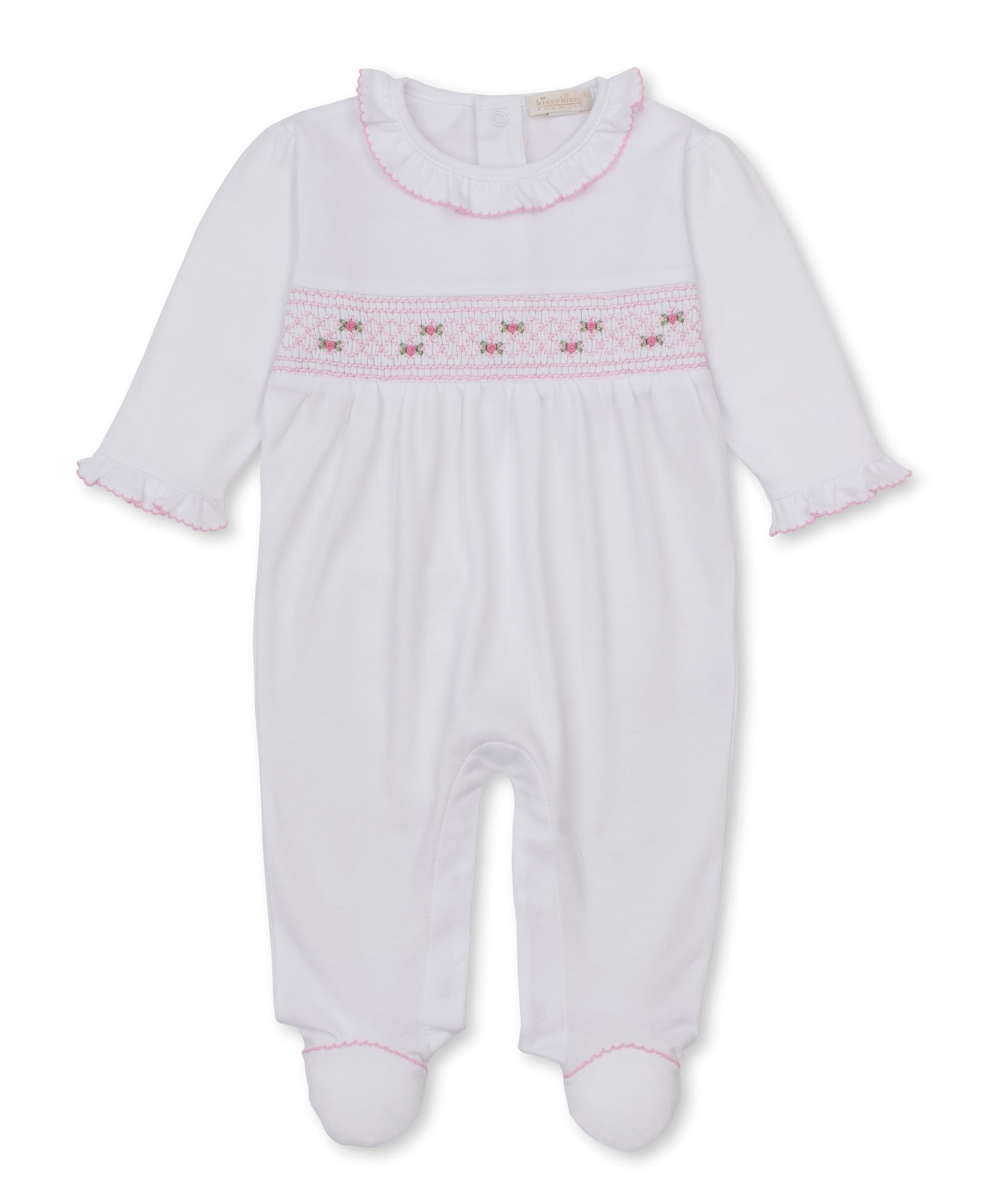 CLB Fall 26 White/Pink Hand Smocked Footie