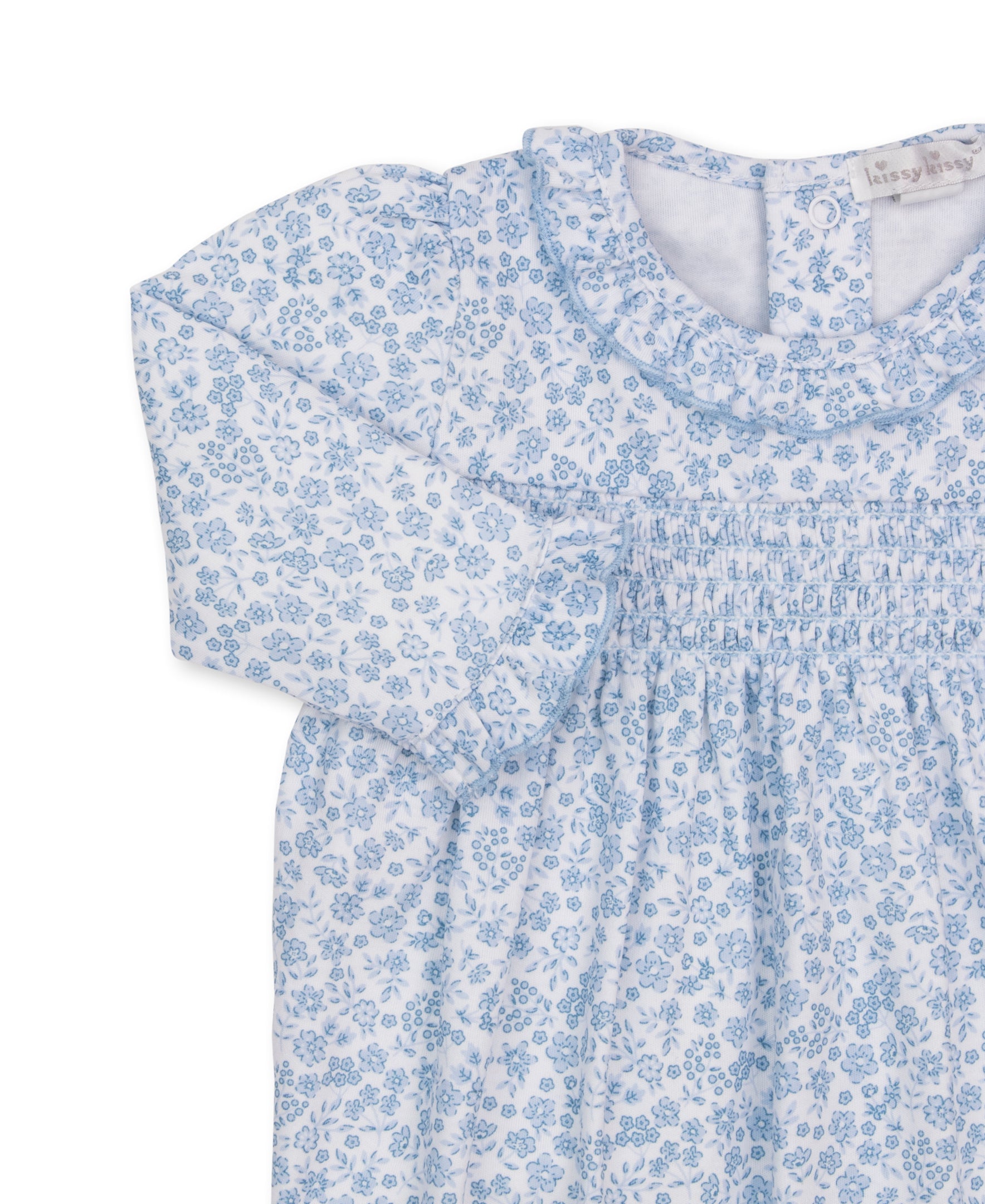 Fall Blooms Blue Smocked Footie - Kissy Kissy