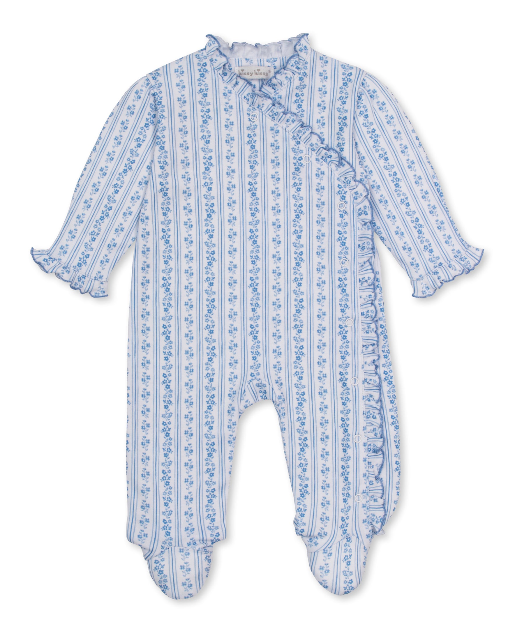 Watercolor Floral Stripes Blue Footie