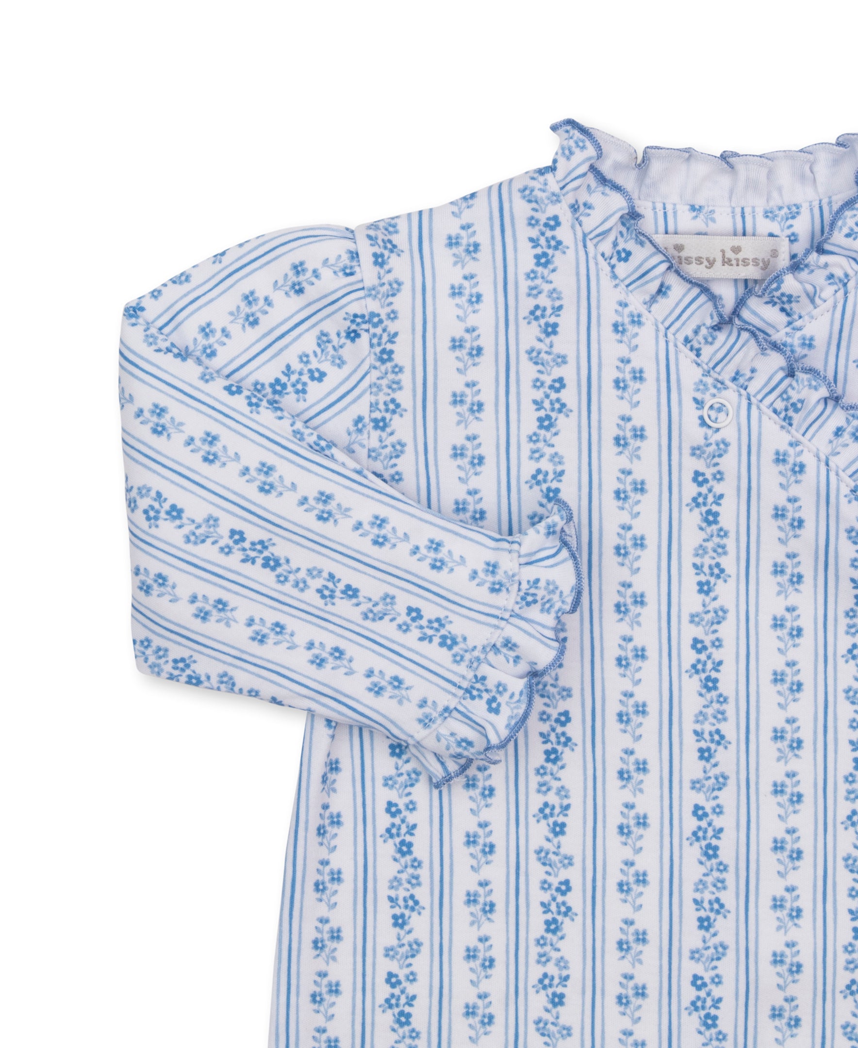 Watercolor Floral Stripes Blue Footie