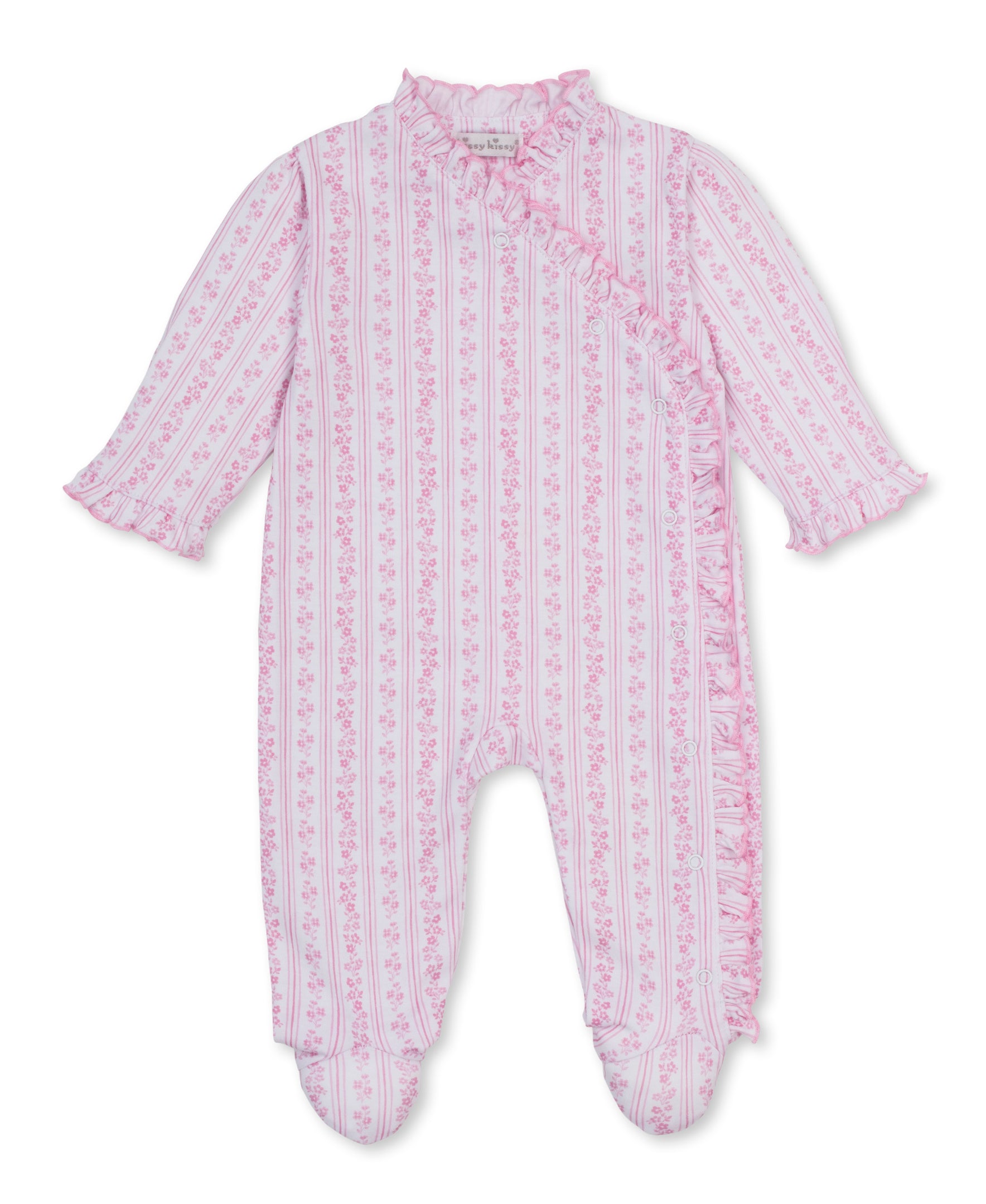 Watercolor Floral Stripes Pink Footie