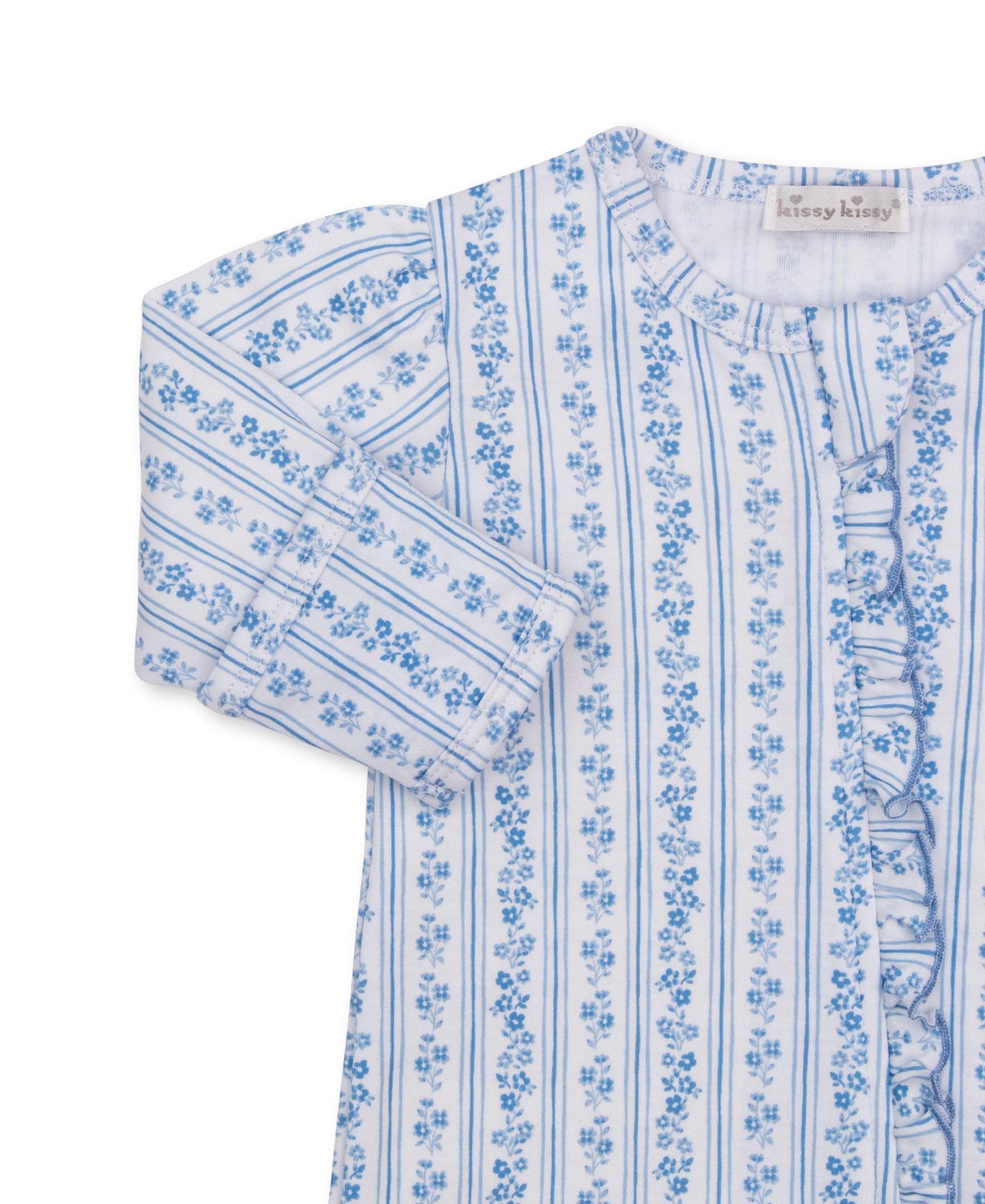Watercolor Floral Stripes Blue Zip Footie
