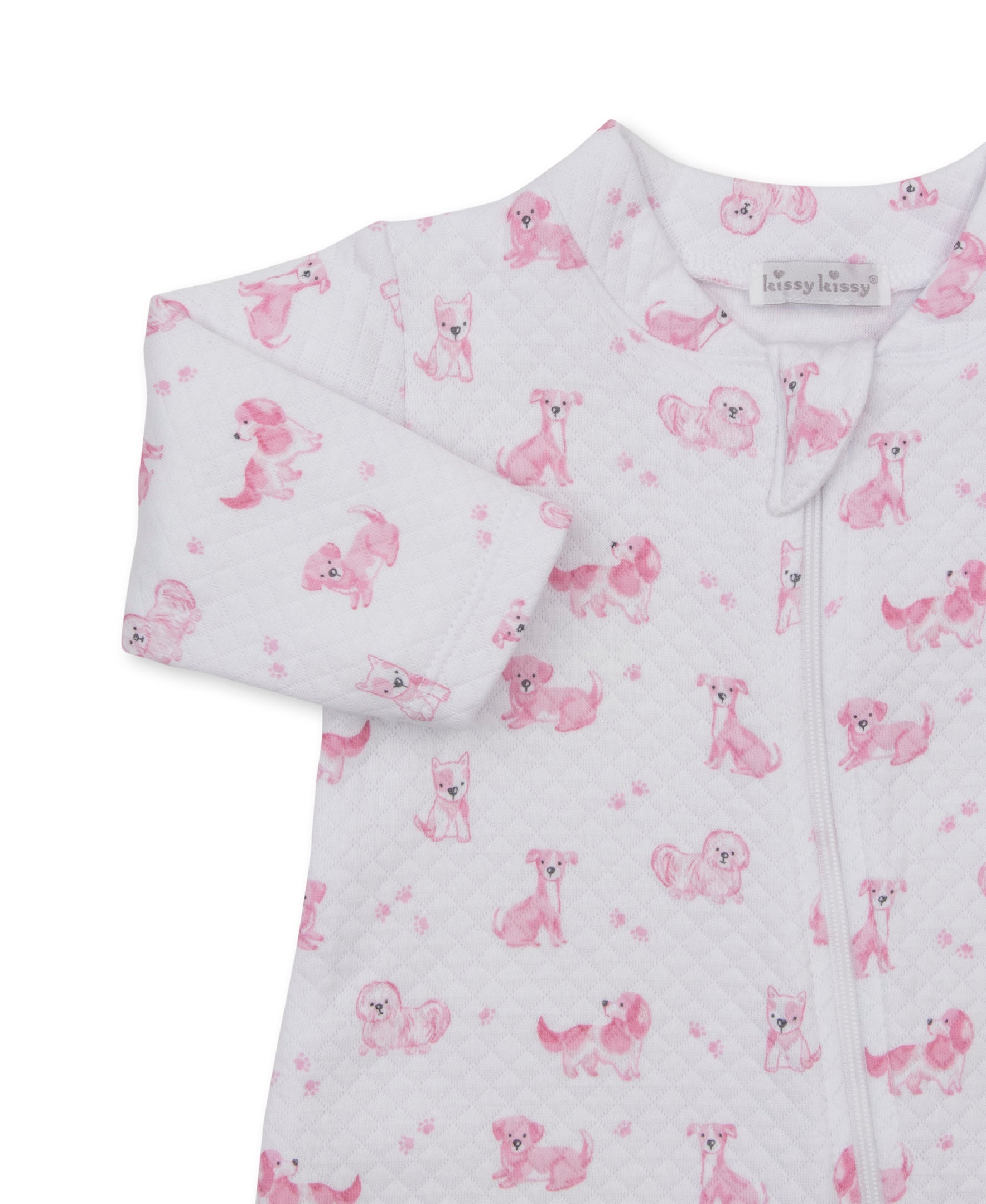 Puppy Paws Pink Jacquard Zip Footie - Kissy Kissy