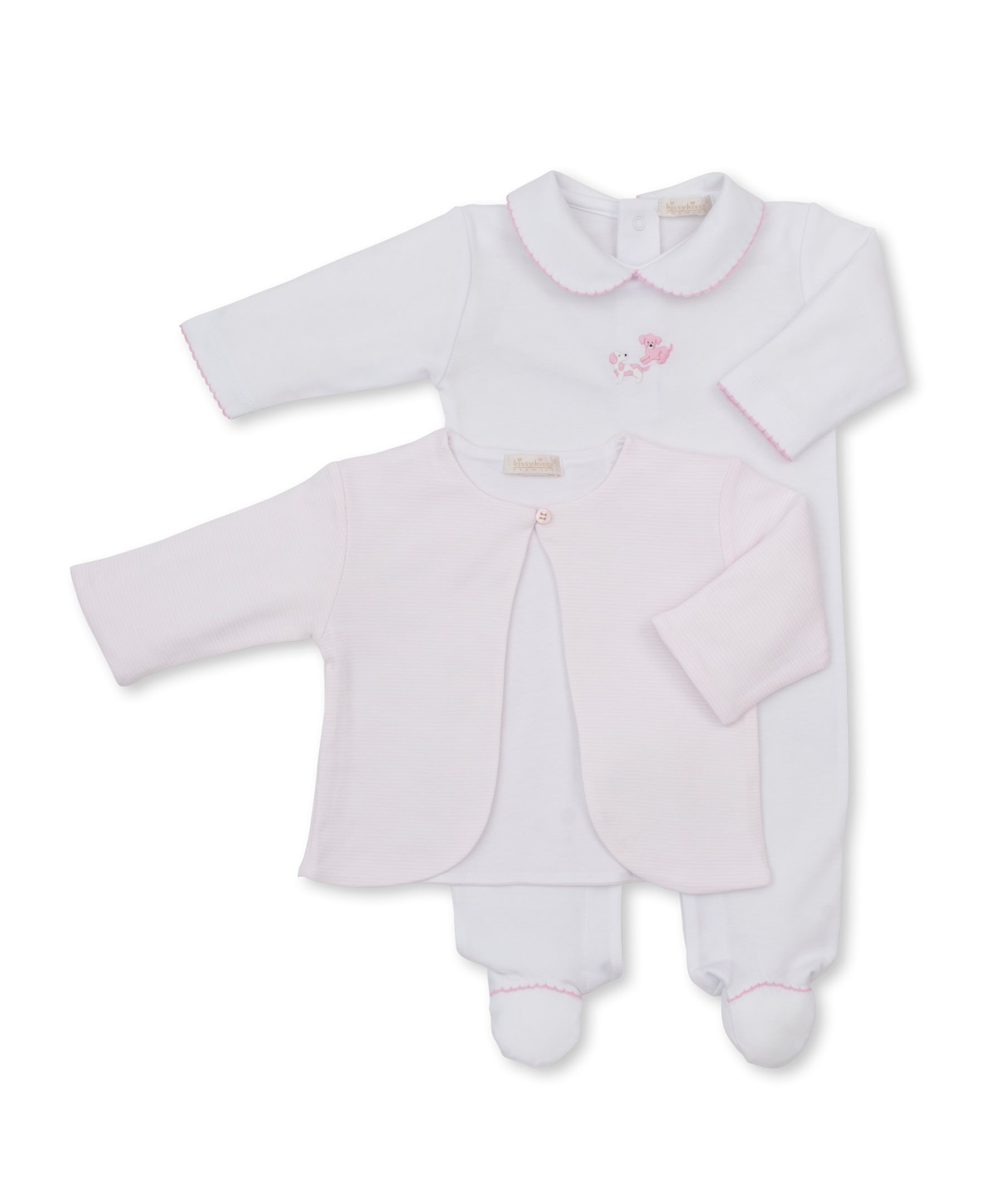 Premier Puppy Paws Pink Stripe Hand Emb. Footie & Jacket Set