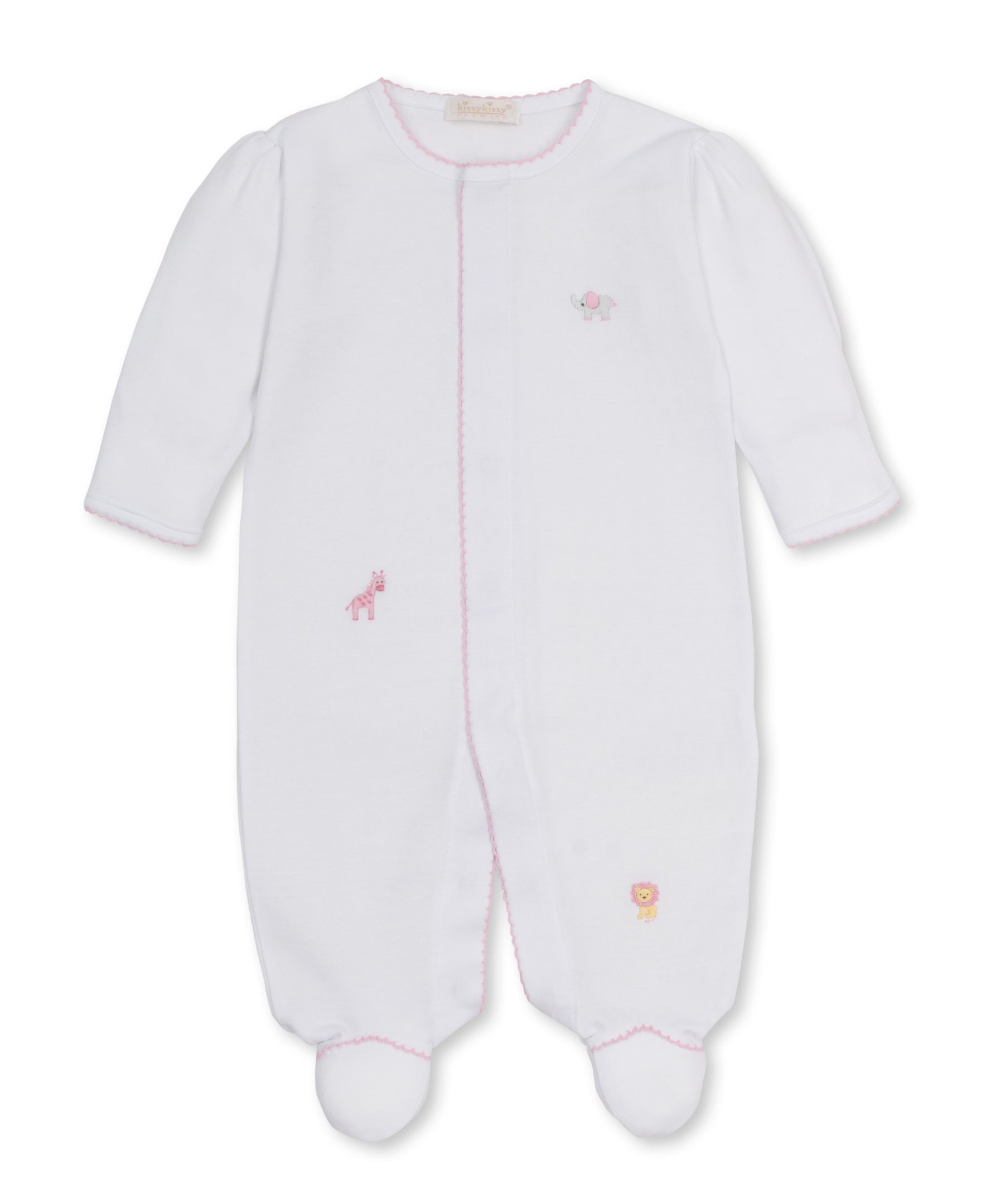 SCE Jungle Hang Out White/Pink Hand Emb. Footie - Kissy Kissy