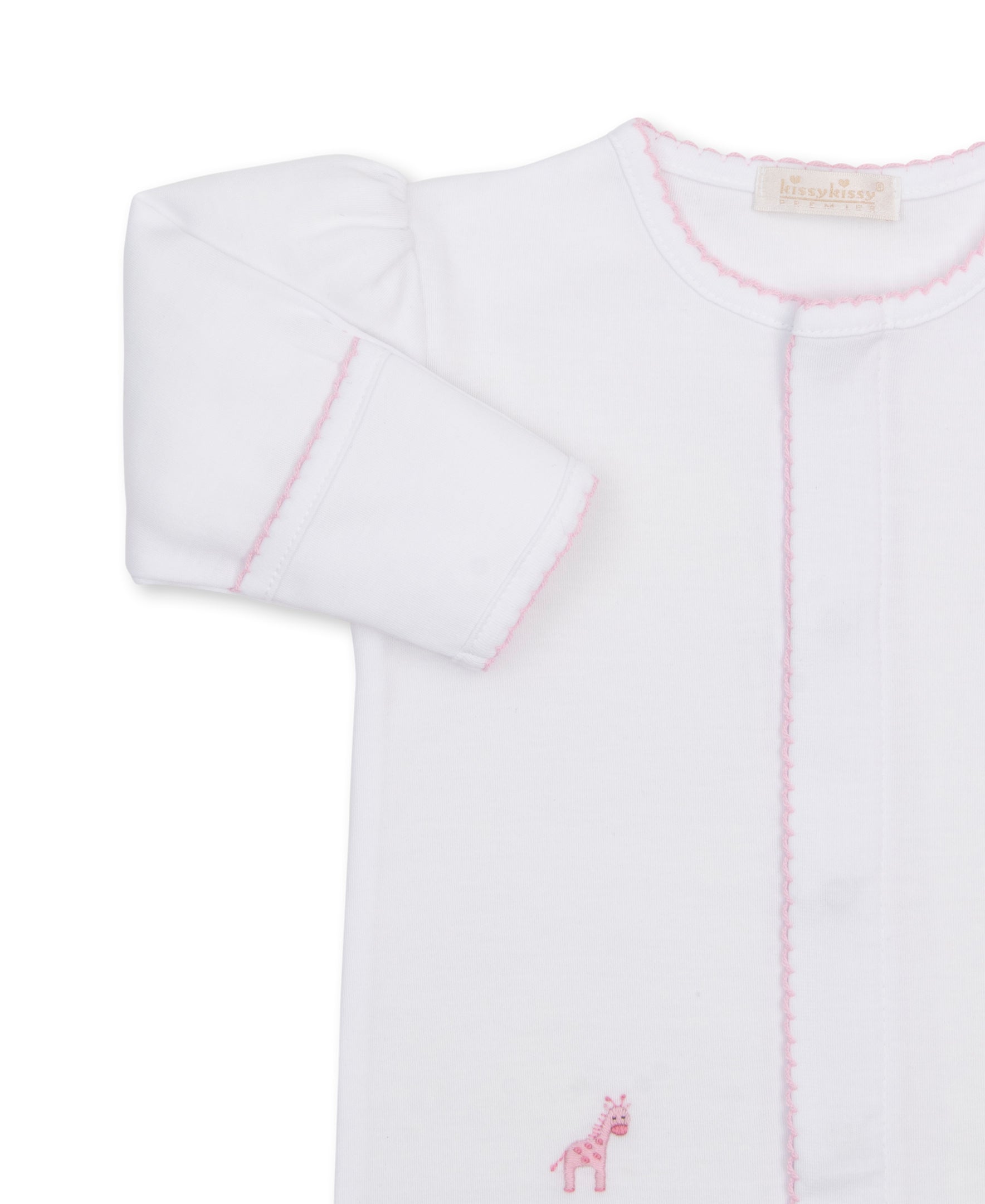 SCE Jungle Hang Out White/Pink Hand Emb. Footie - Kissy Kissy