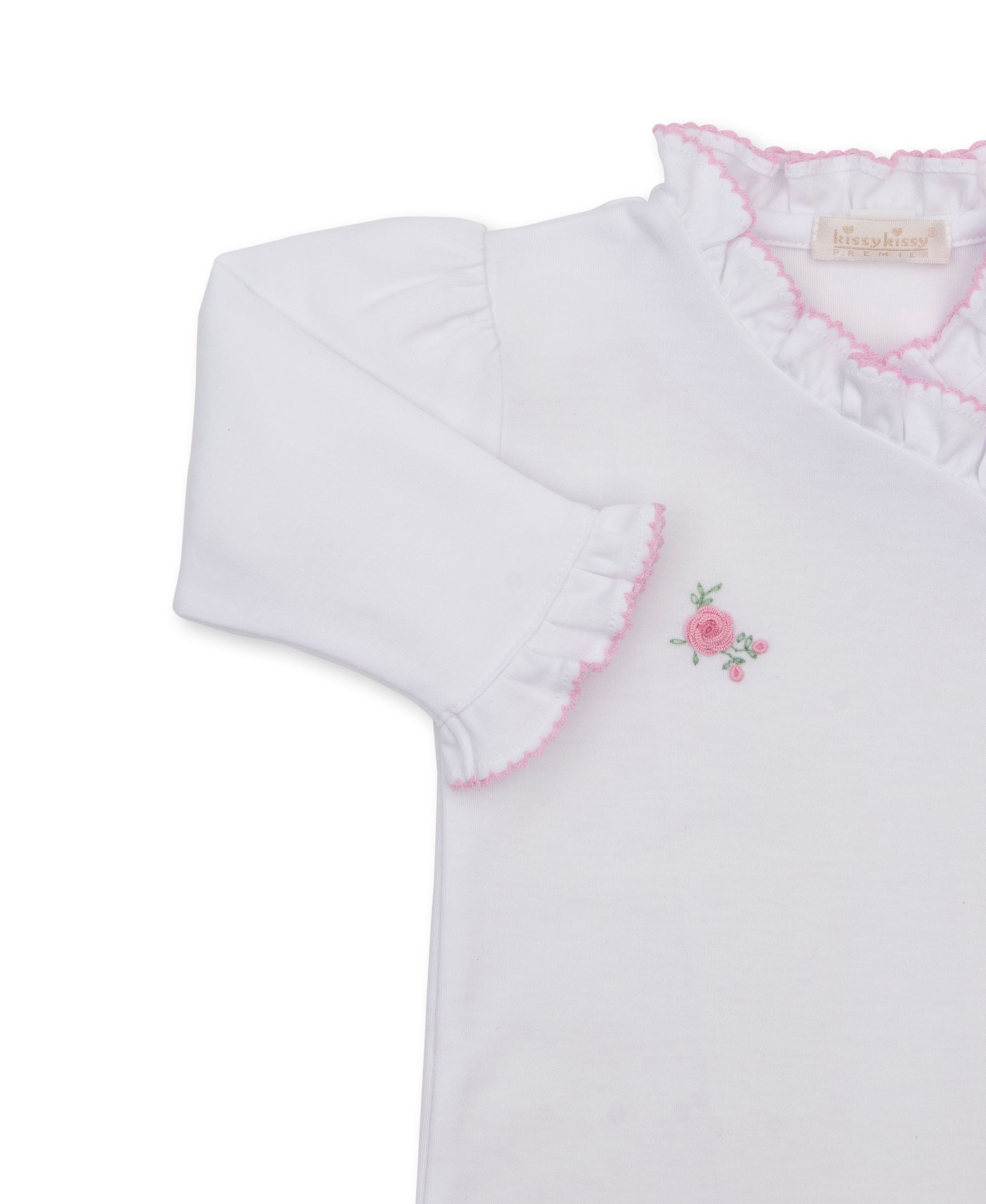 SCE Cottage Roses White/Pink Hand Emb. Footie - Kissy Kissy