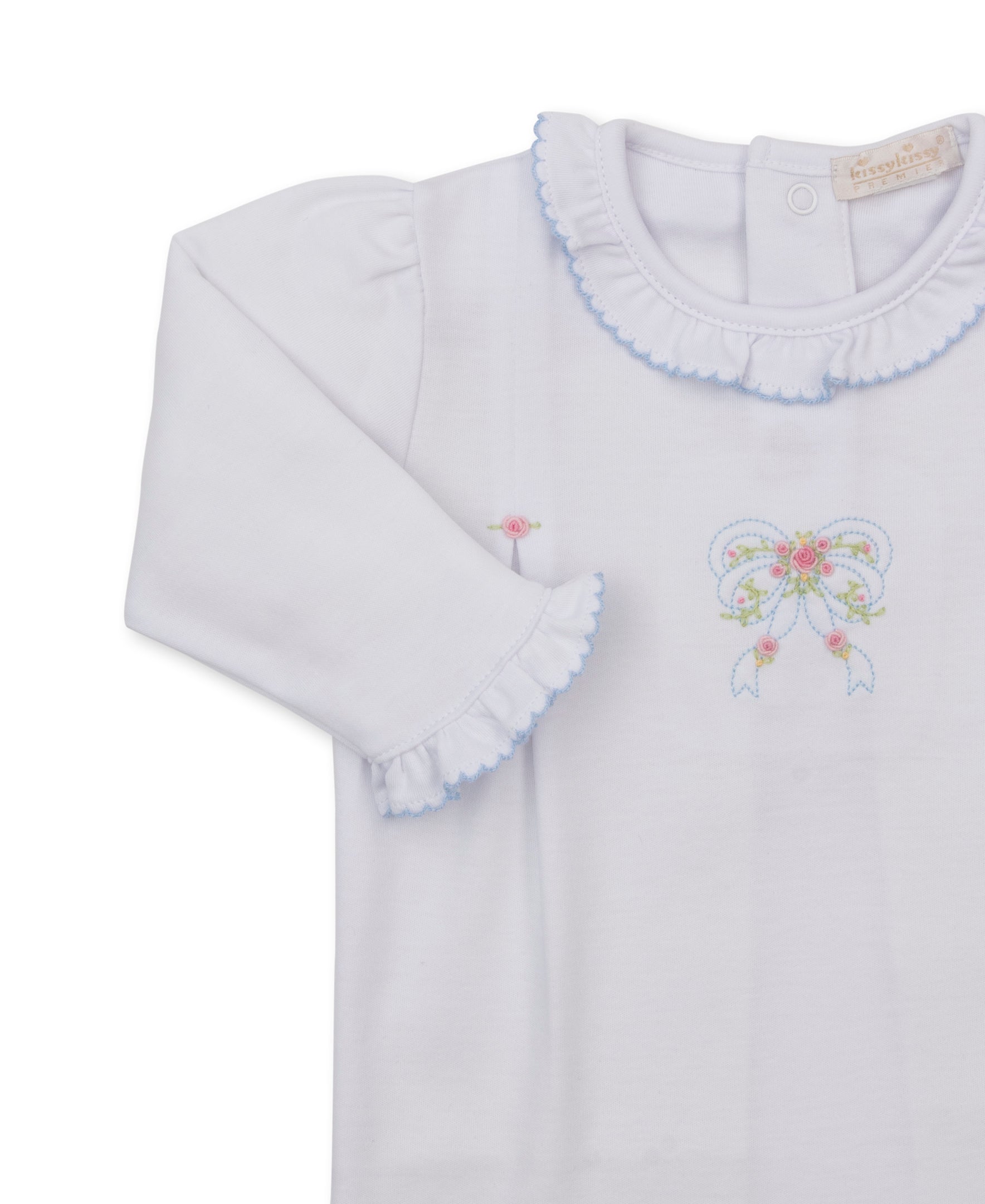 Premier Rose Bow Ruffle Hand Emb. Footie