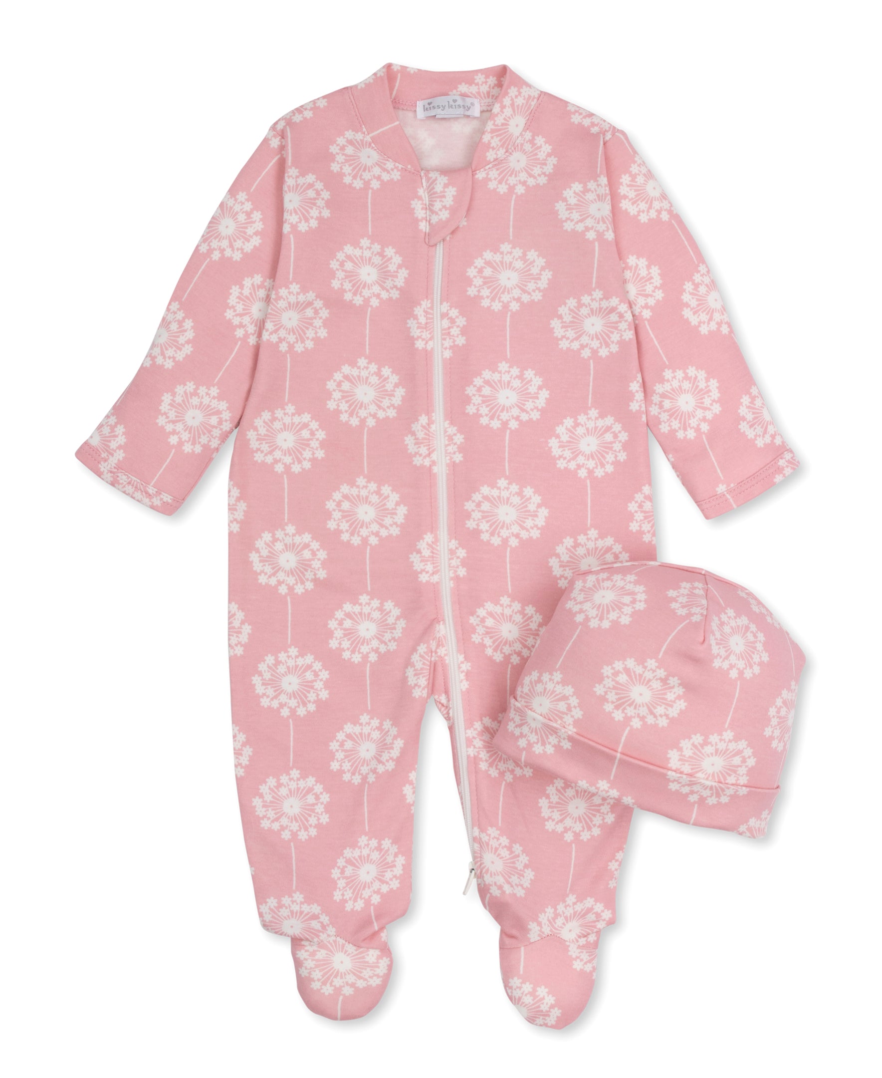 Coral Flower Zip Footie & Hat Set - Kissy Kissy
