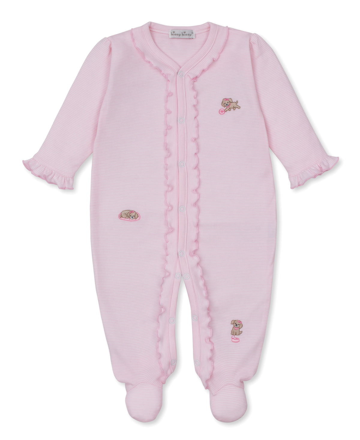 Puppy Play Pink Stripe Footie - Kissy Kissy