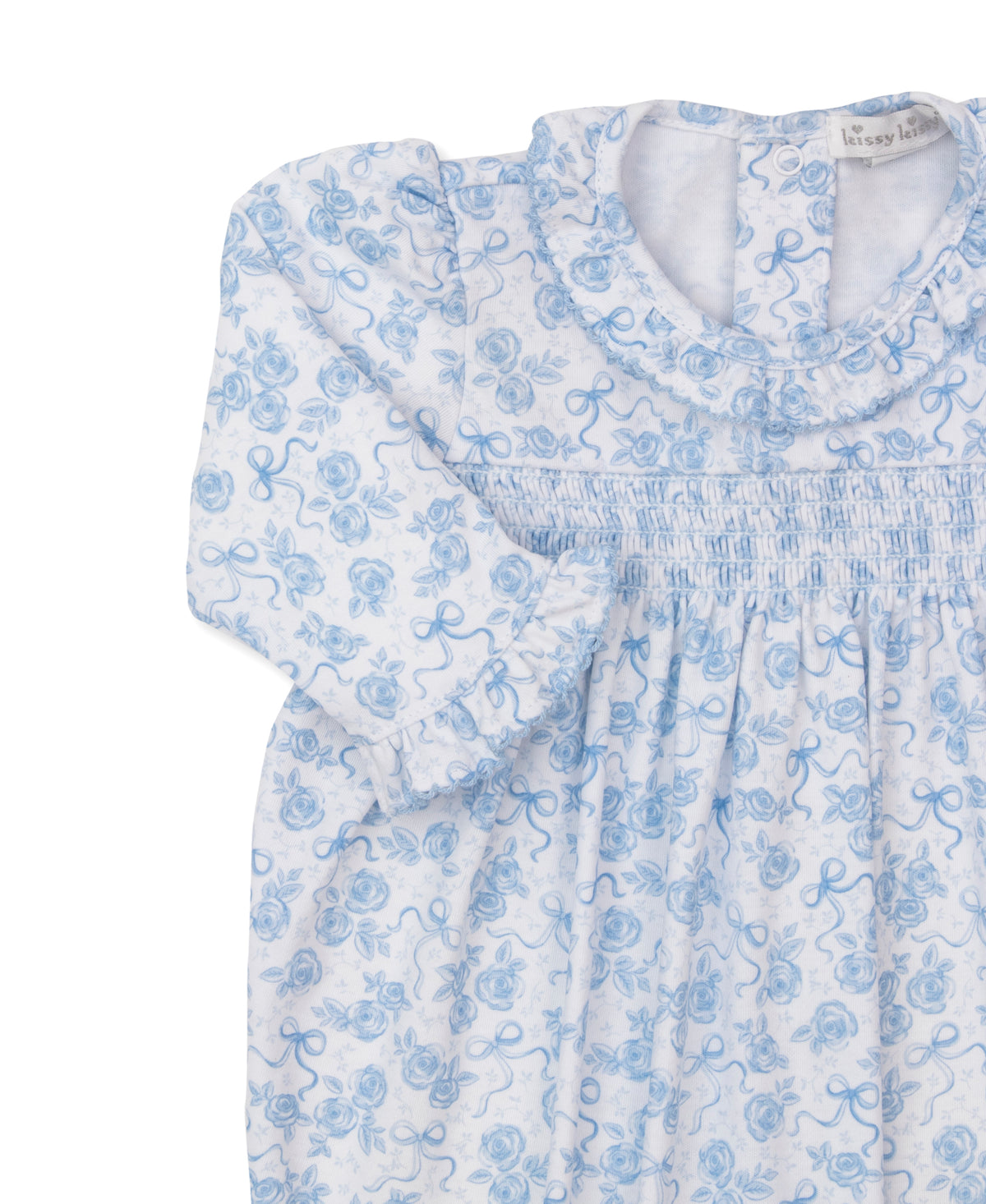 Roses & Bows Blue Smocked Footie - Kissy Kissy