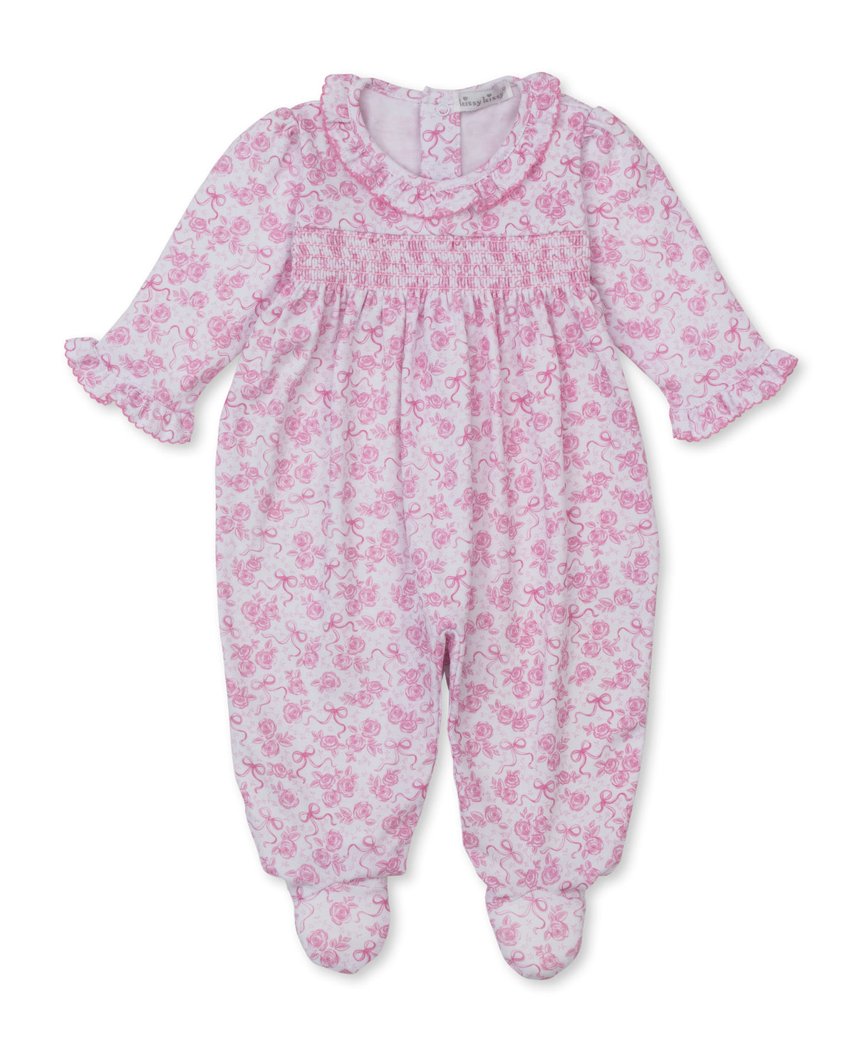 Roses & Bows Pink Smocked Footie - Kissy Kissy