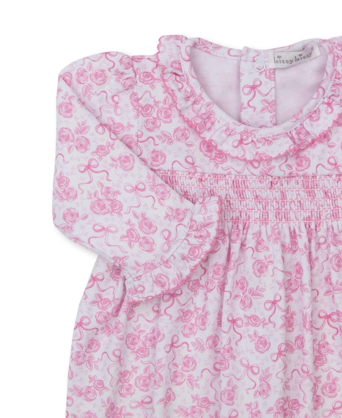 Roses & Bows Pink Smocked Footie - Kissy Kissy