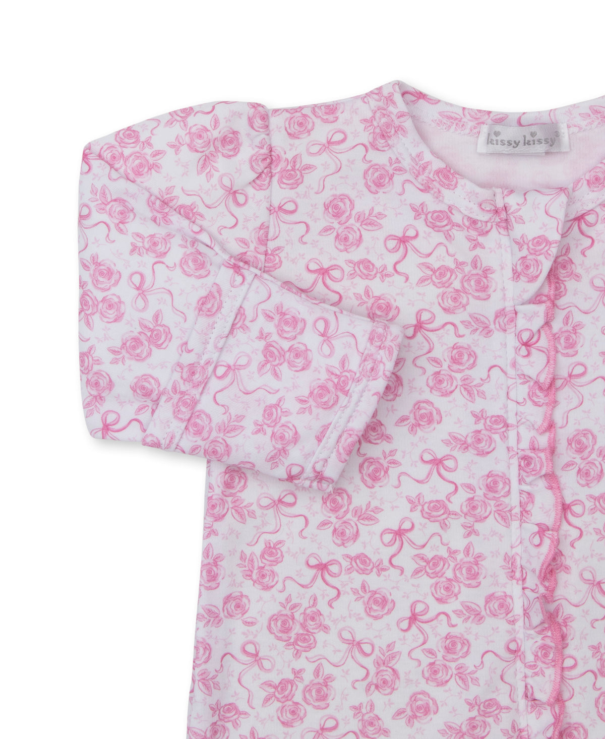 Roses & Bows Pink Zip Footie - Kissy Kissy