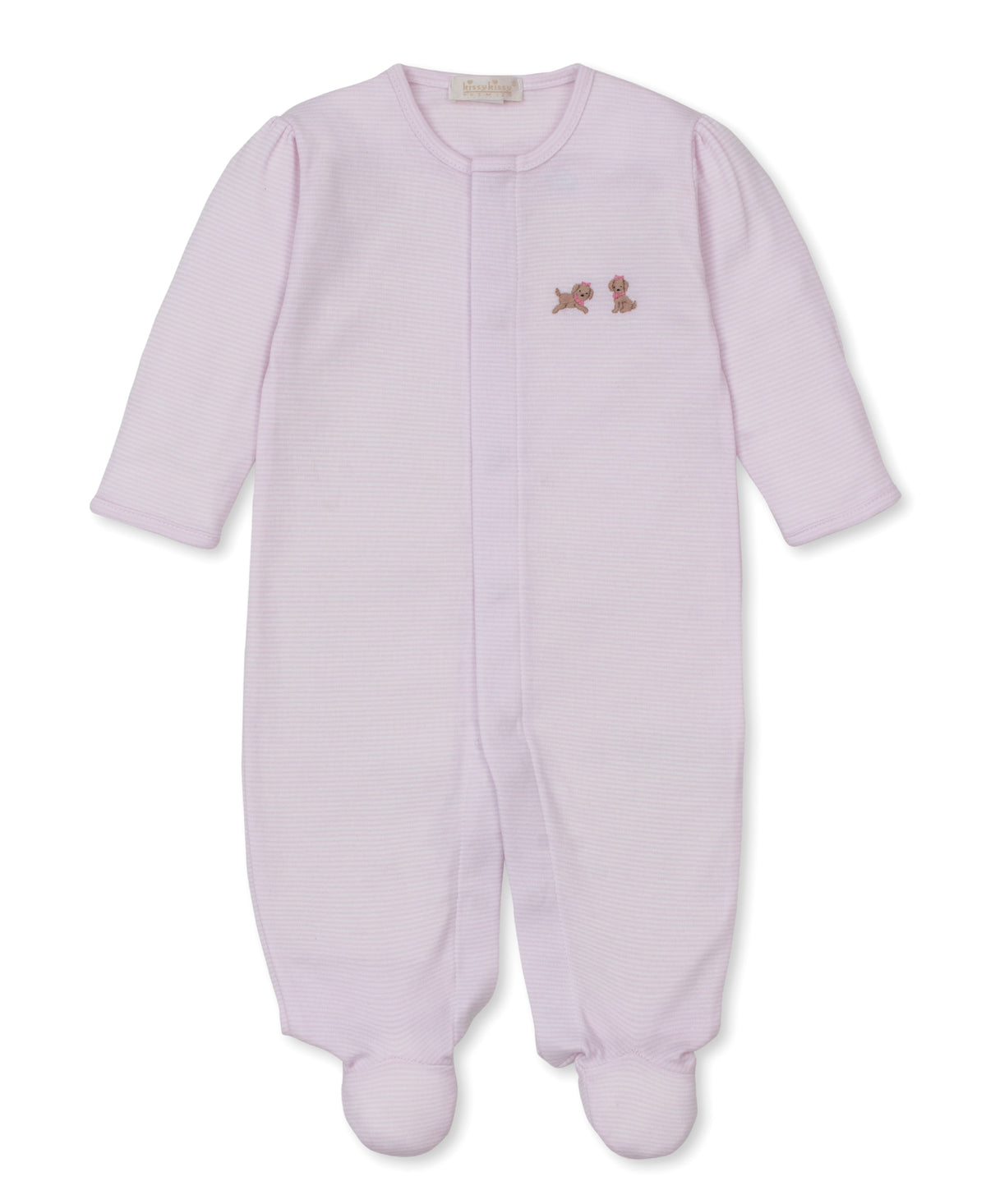 Premier Puppy Play Pink Hand Emb. Stripe Footie - Kissy Kissy