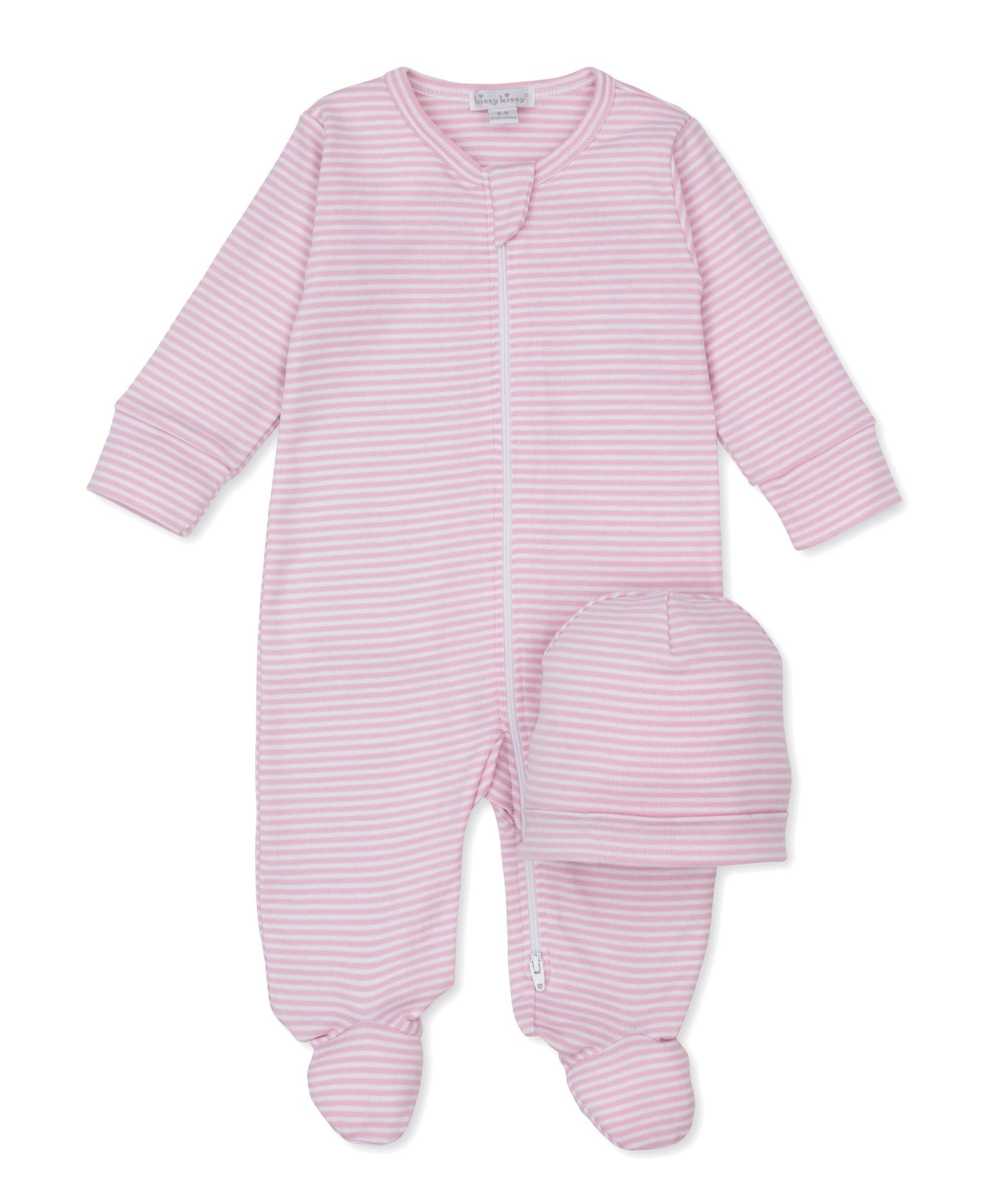 Everyday Stripes Pink Zip Footie & Hat Set