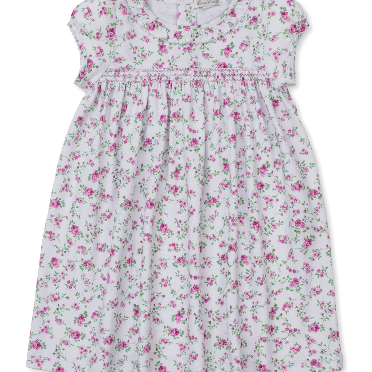 knee length dresses for ladies Smocked Floral V-Neck Short Sleeve Dress – Vivassi Fashions