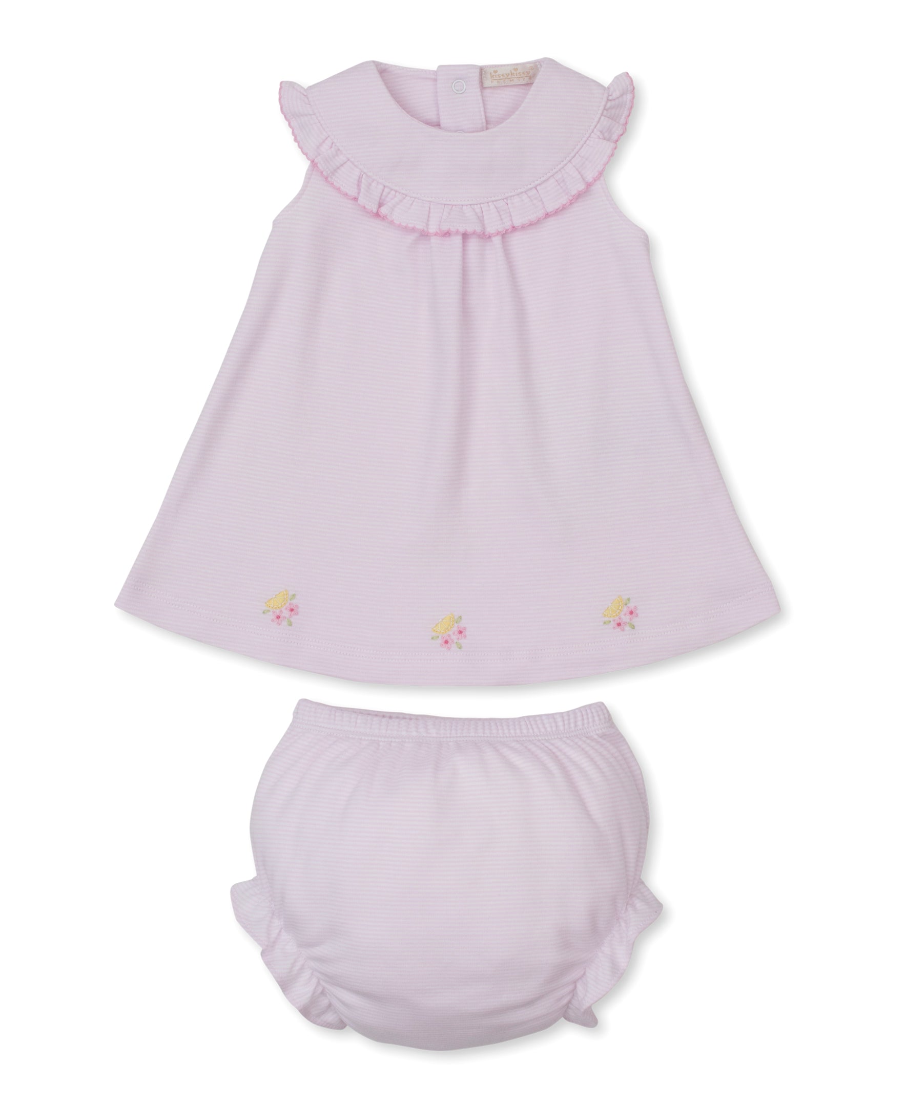 SCE Lemon Blossoms Pink Hand Emb. Stripe Dress Set