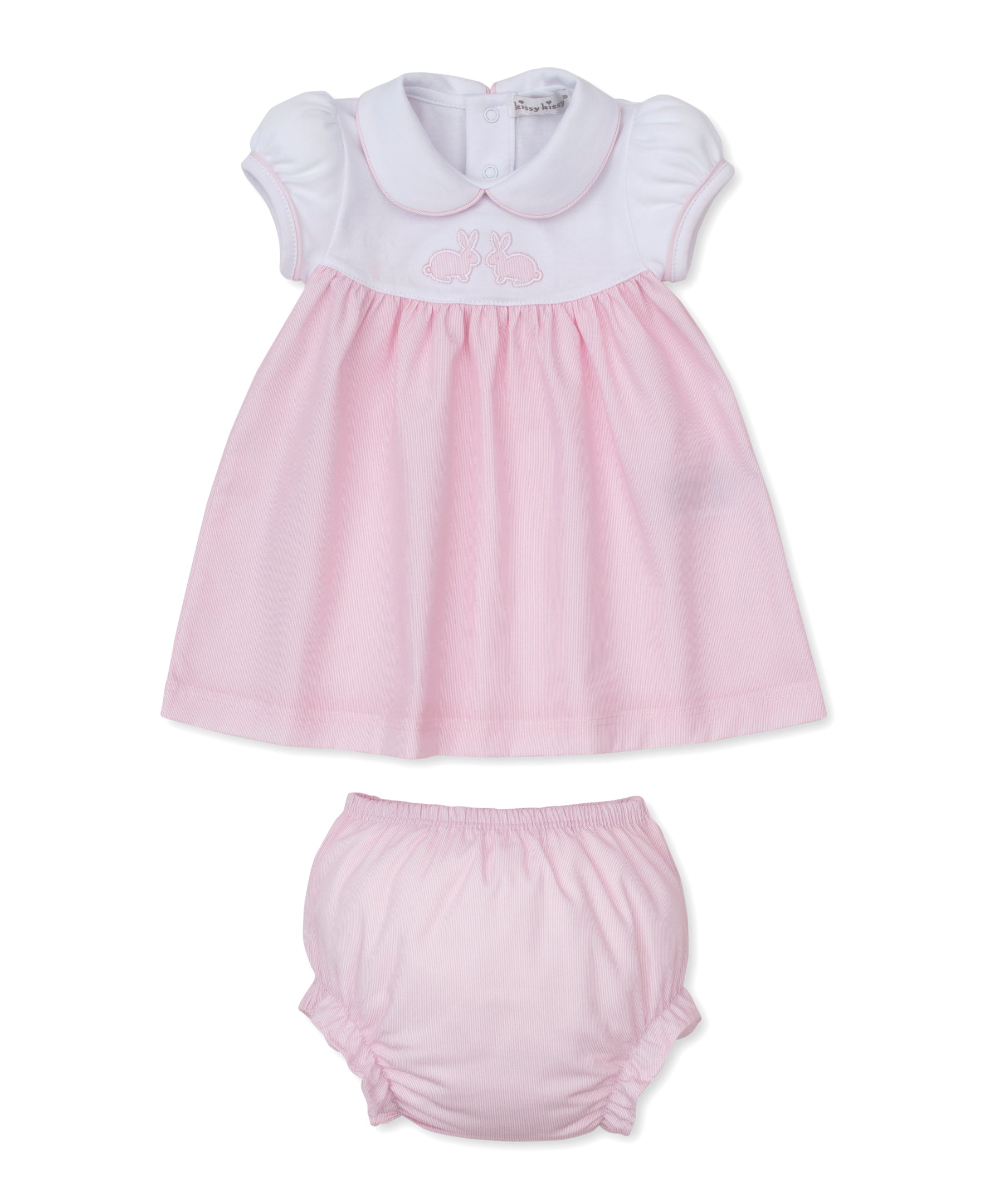 Pique Twin Bunnies Pink Woven Gingham Dress Set - Kissy Kissy